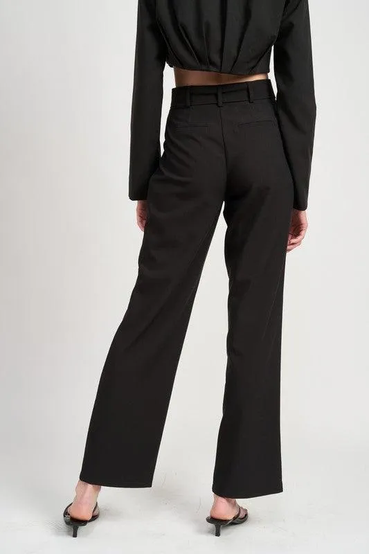 Pleated Side Leg Pants With Belt