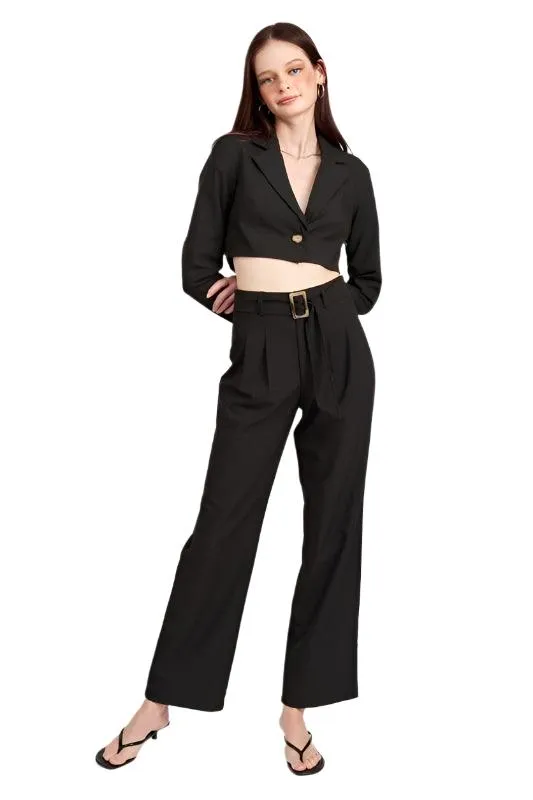 Pleated Side Leg Pants With Belt