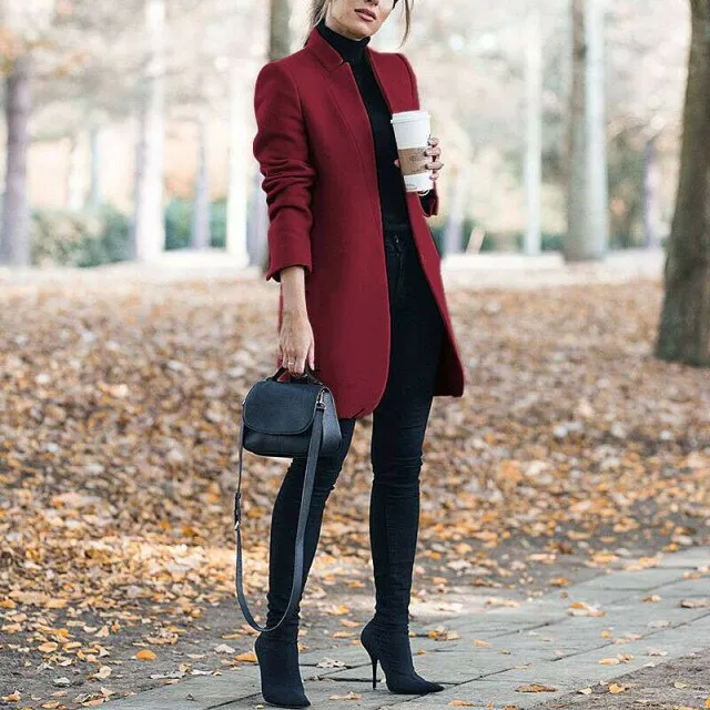 Purpdrank - women's elegant long coat solid color long sleeve chic coat women's coat autumn and winter