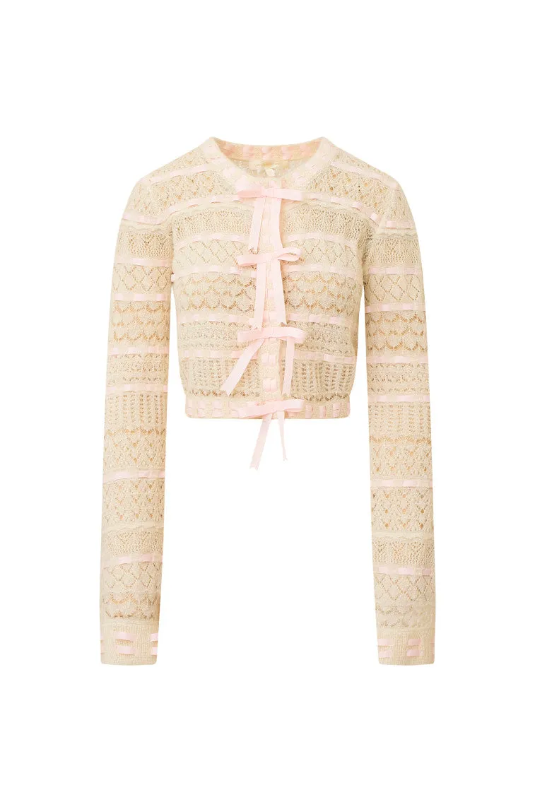 Roselline Bow-Detailed Knit Cardigan