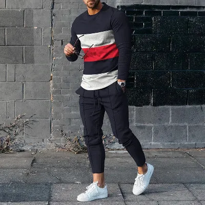 Round Neck Long Sleeve T-shirt Trousers Suit Men