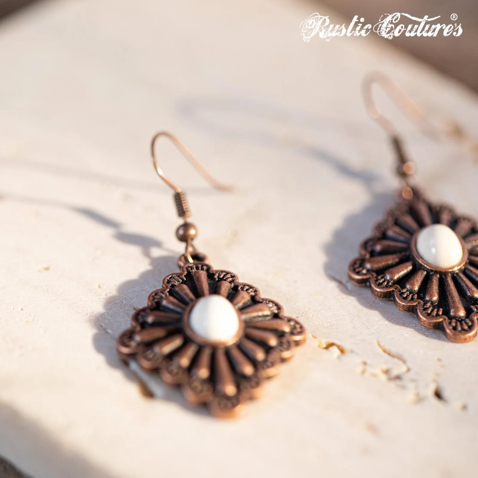 Rustic Couture's Bohemian Daisy Rhombus Nature Stone Drop Earring