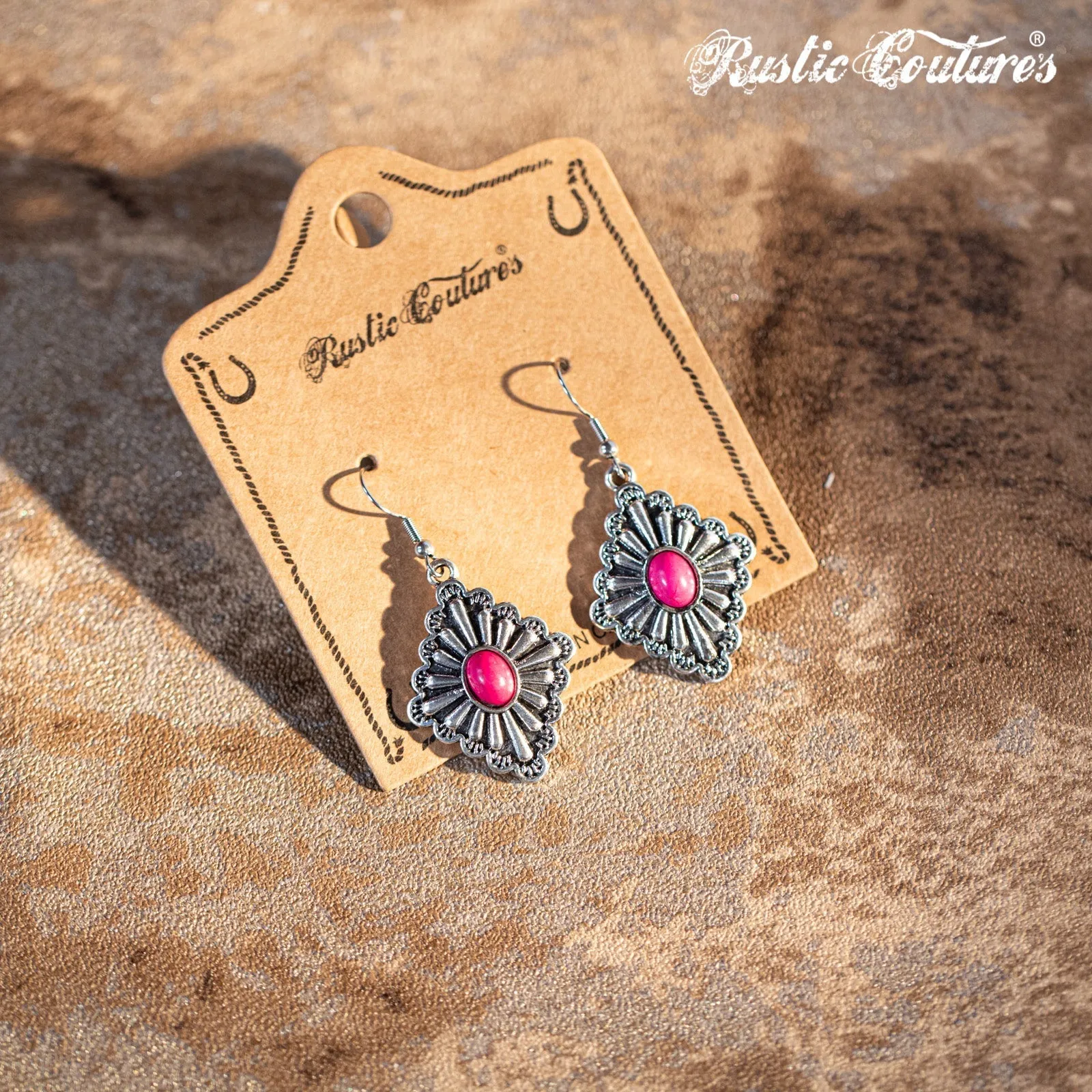 Rustic Couture's Bohemian Daisy Rhombus Nature Stone Drop Earring