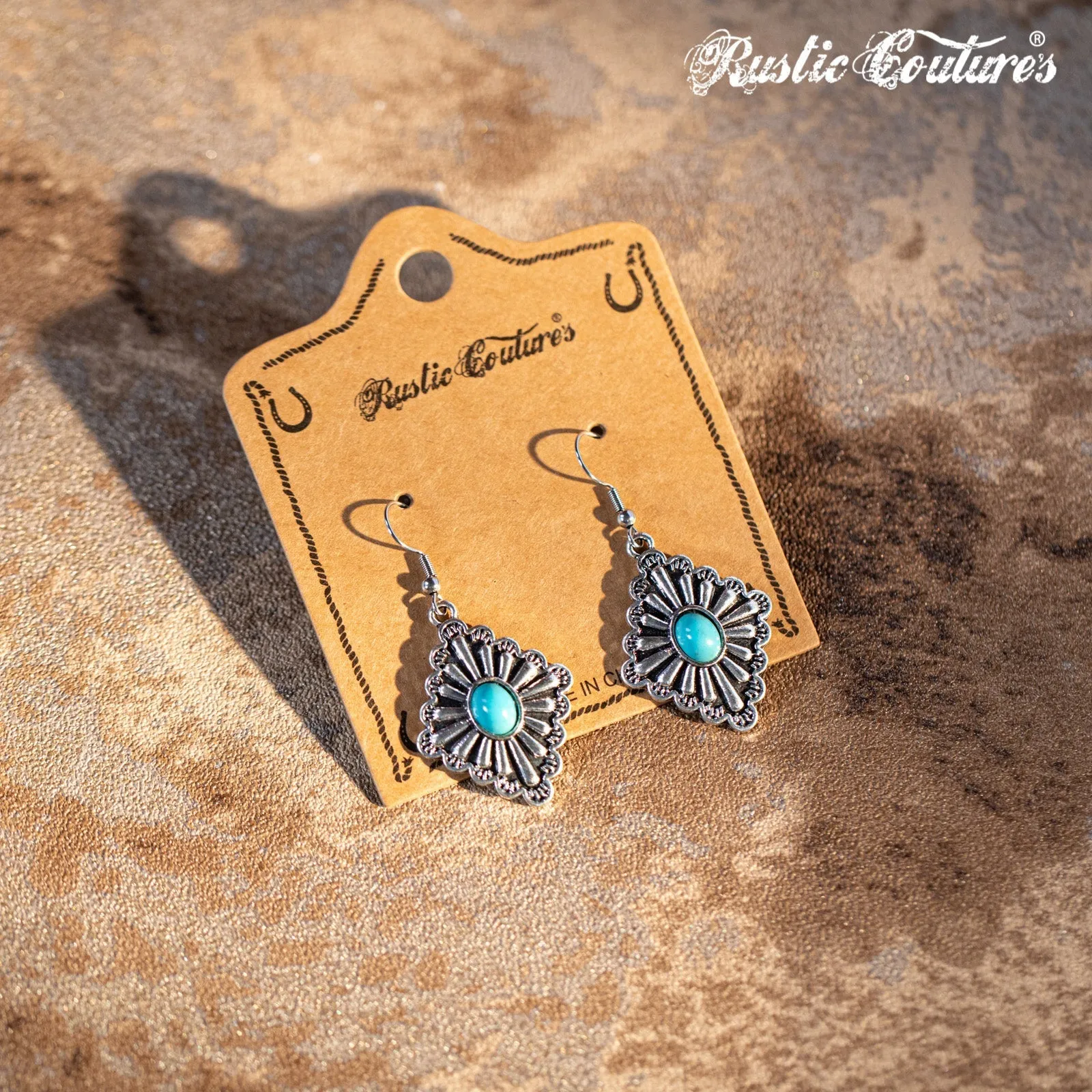 Rustic Couture's Bohemian Daisy Rhombus Nature Stone Drop Earring