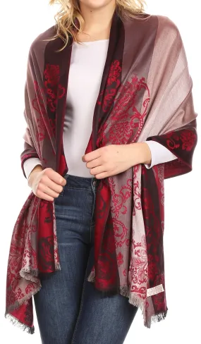 Sakkas Damari Women's Silky Soft Reversible Border Woven Pashmina Scarf Shawl Wrap