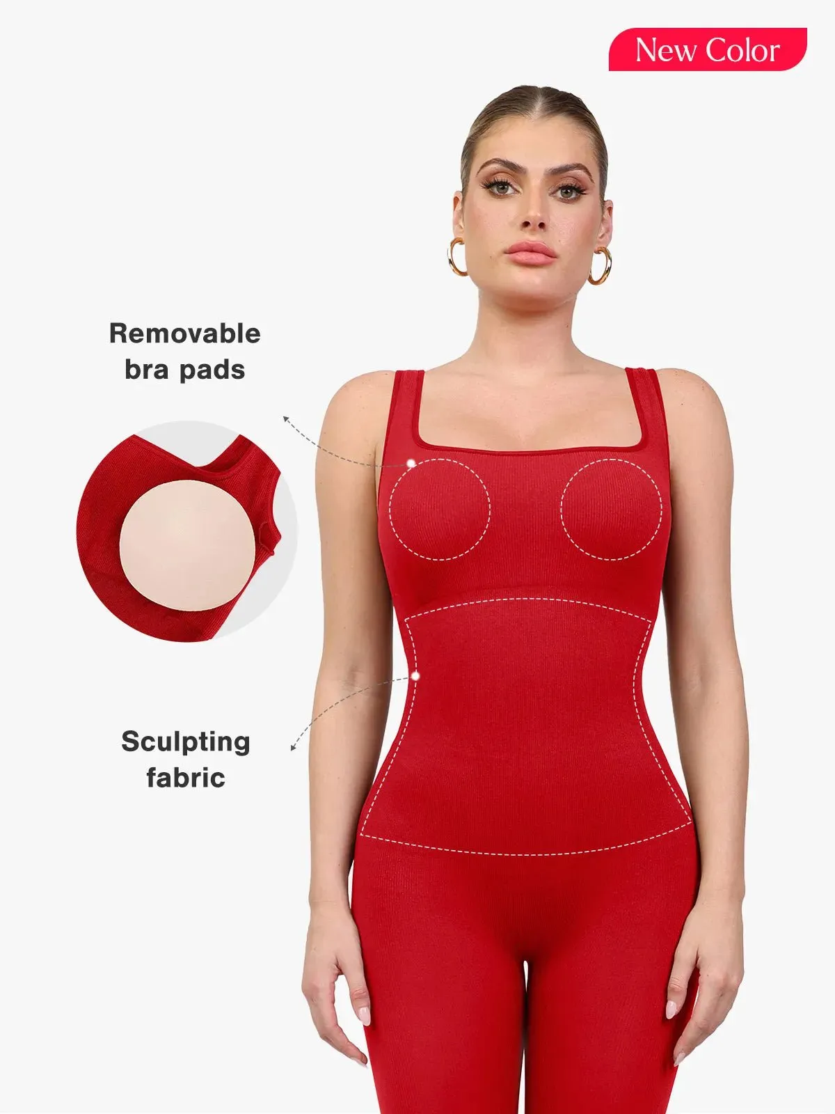 Shapewear Square Neck Tank Workout Seamless Jumpsuit