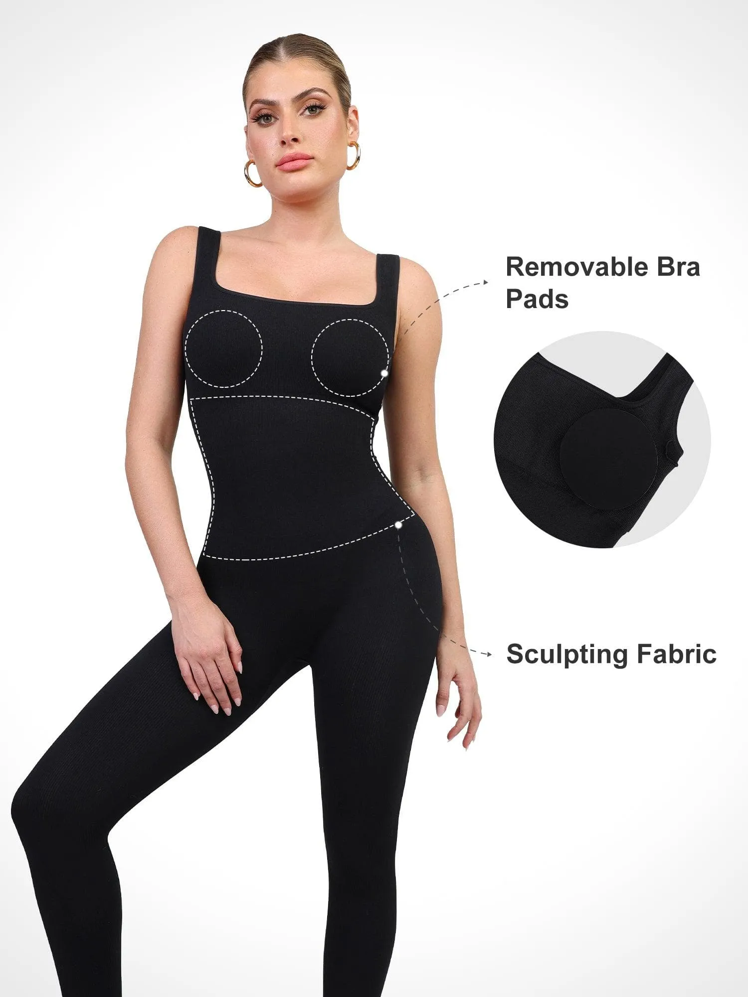 Shapewear Square Neck Tank Workout Seamless Jumpsuit