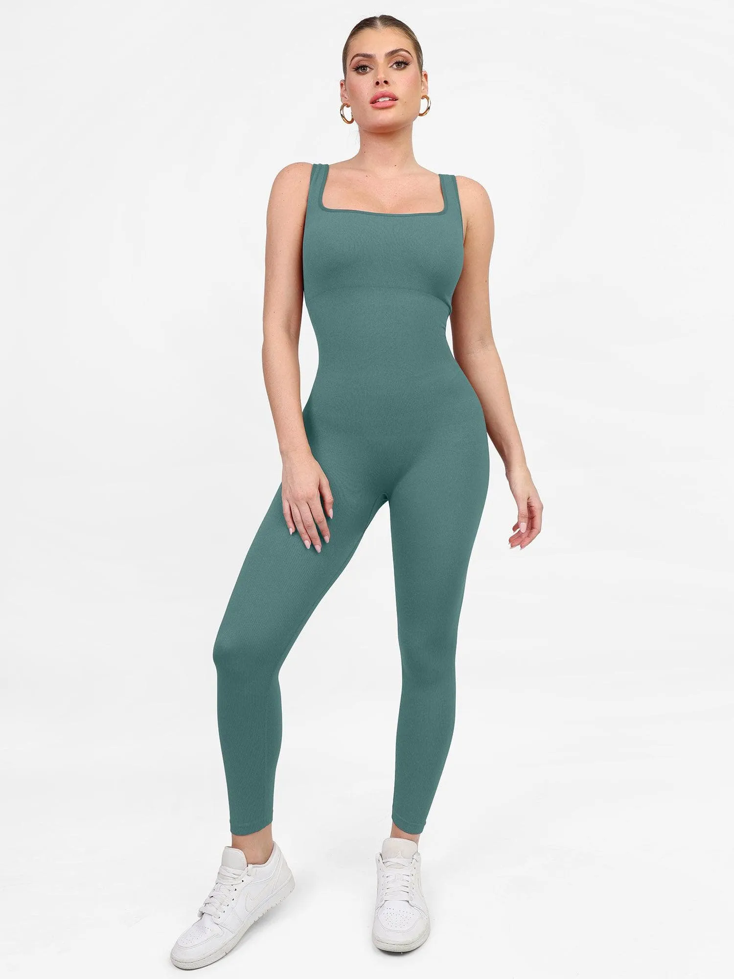 Shapewear Square Neck Tank Workout Seamless Jumpsuit