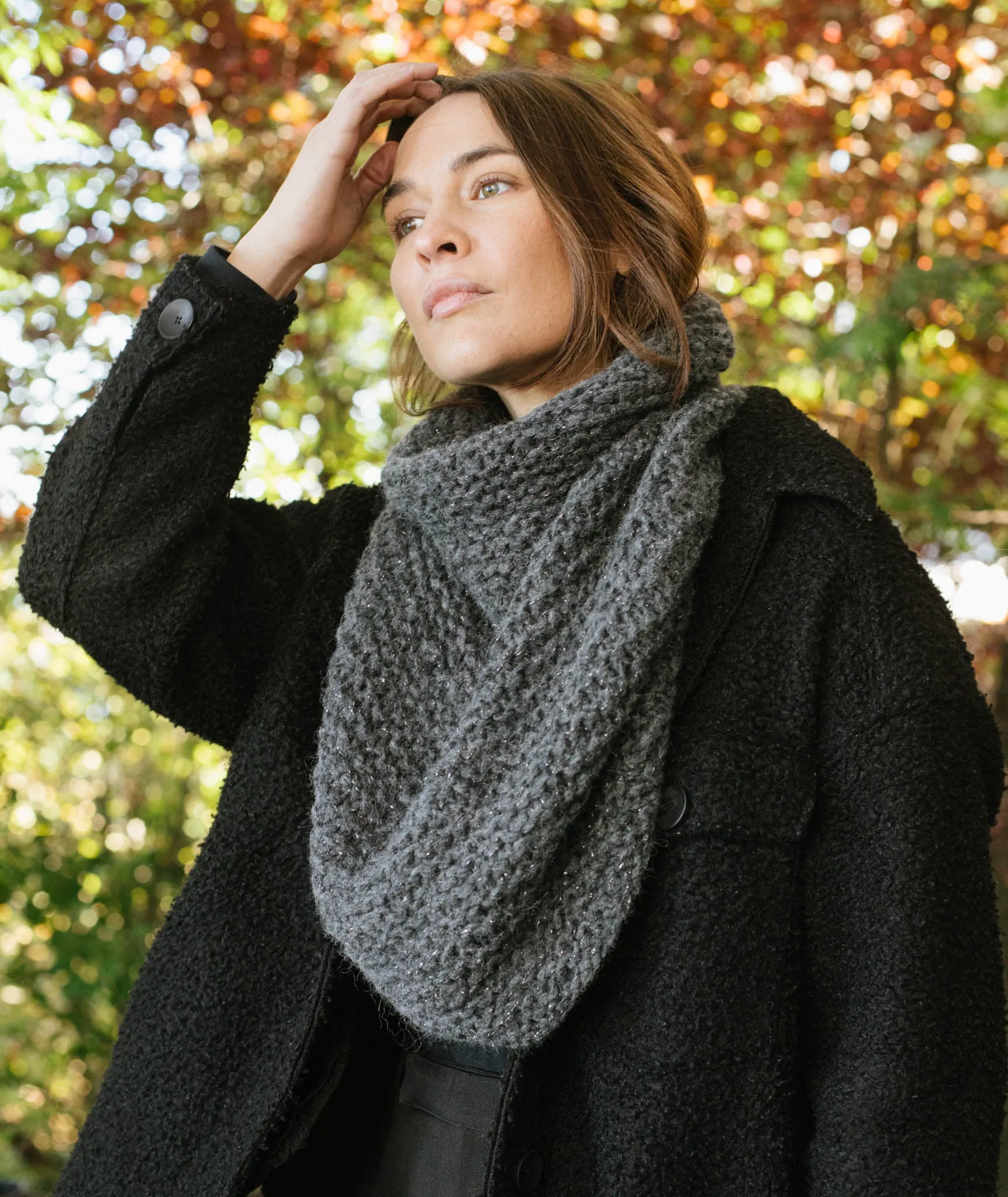 Shoulder Cozy Using Rowan Brushed Fleece and Lana Grossa Brillino