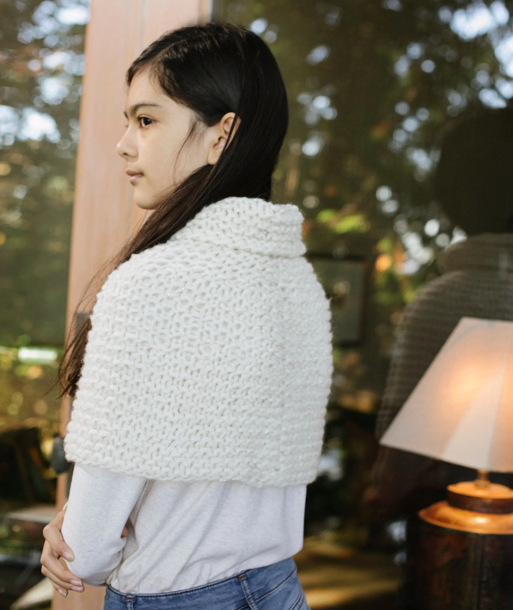 Shoulder Cozy Using Rowan Brushed Fleece and Lana Grossa Brillino