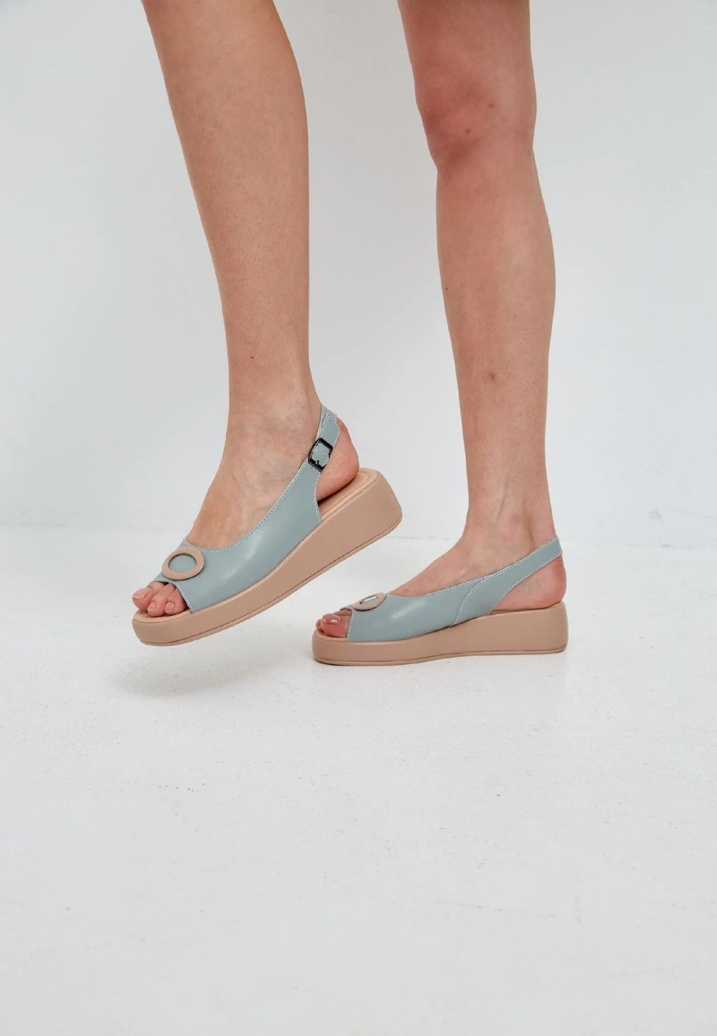 Slip-On Platform Heel Sandals - Blue