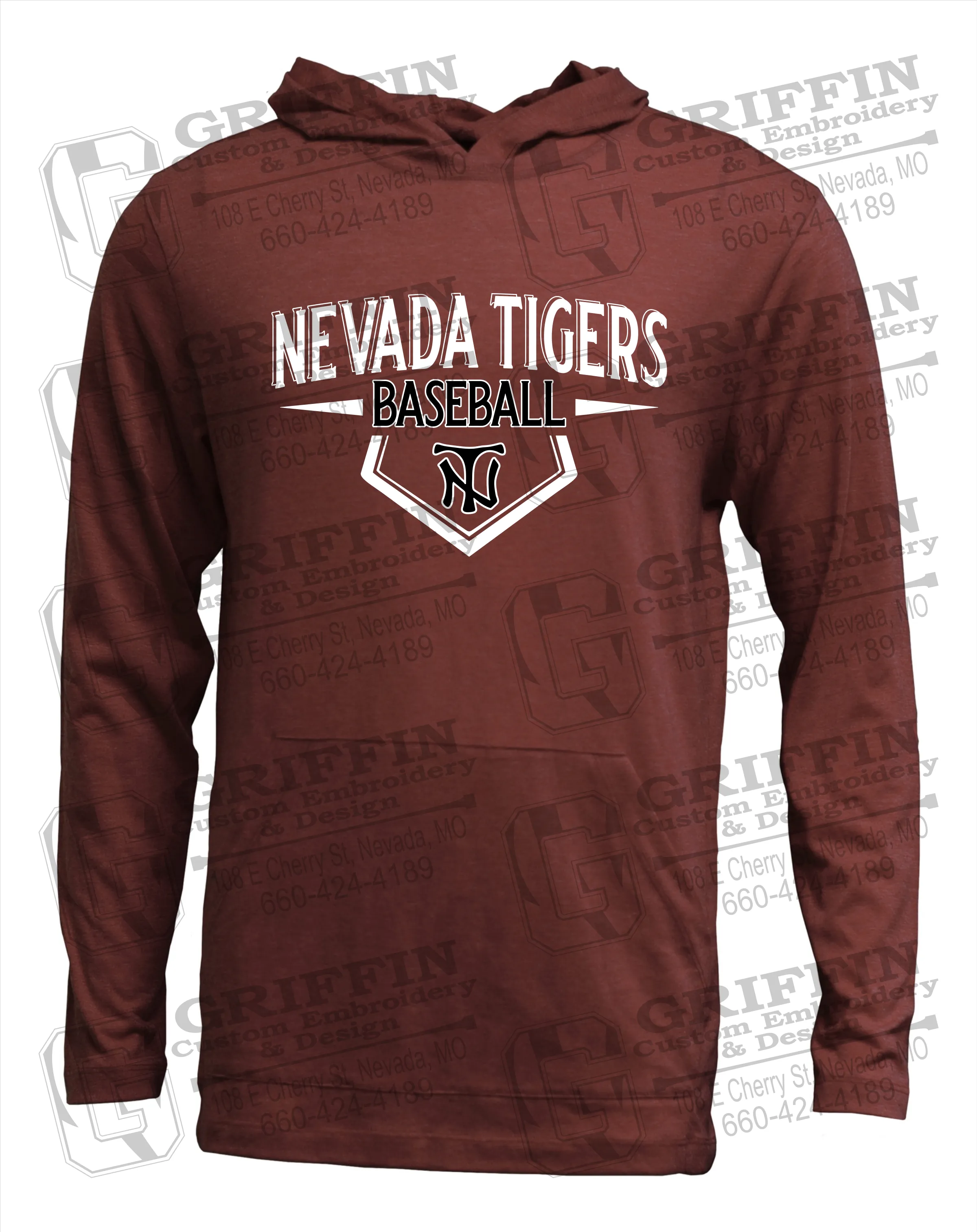 Soft-Tek T-Shirt Hoodie - Baseball - Nevada Tigers 24-W