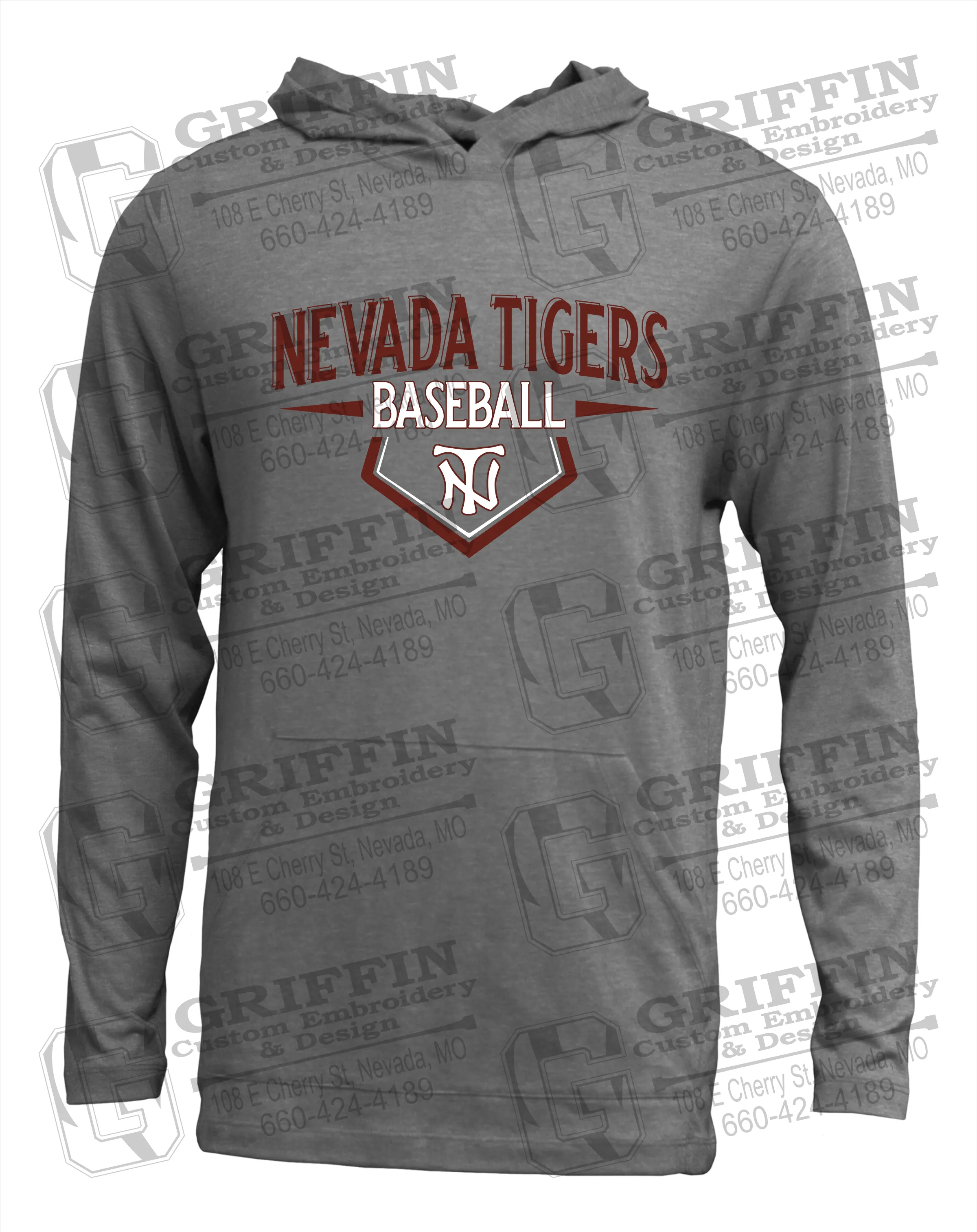 Soft-Tek T-Shirt Hoodie - Baseball - Nevada Tigers 24-W