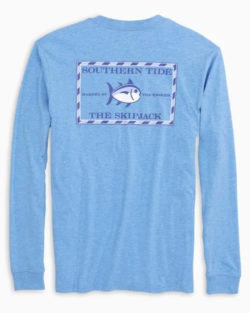 Southern Tide Men's Heathered Original Skipjack Long Sleeve T-Shirt/Heather Norse Blue