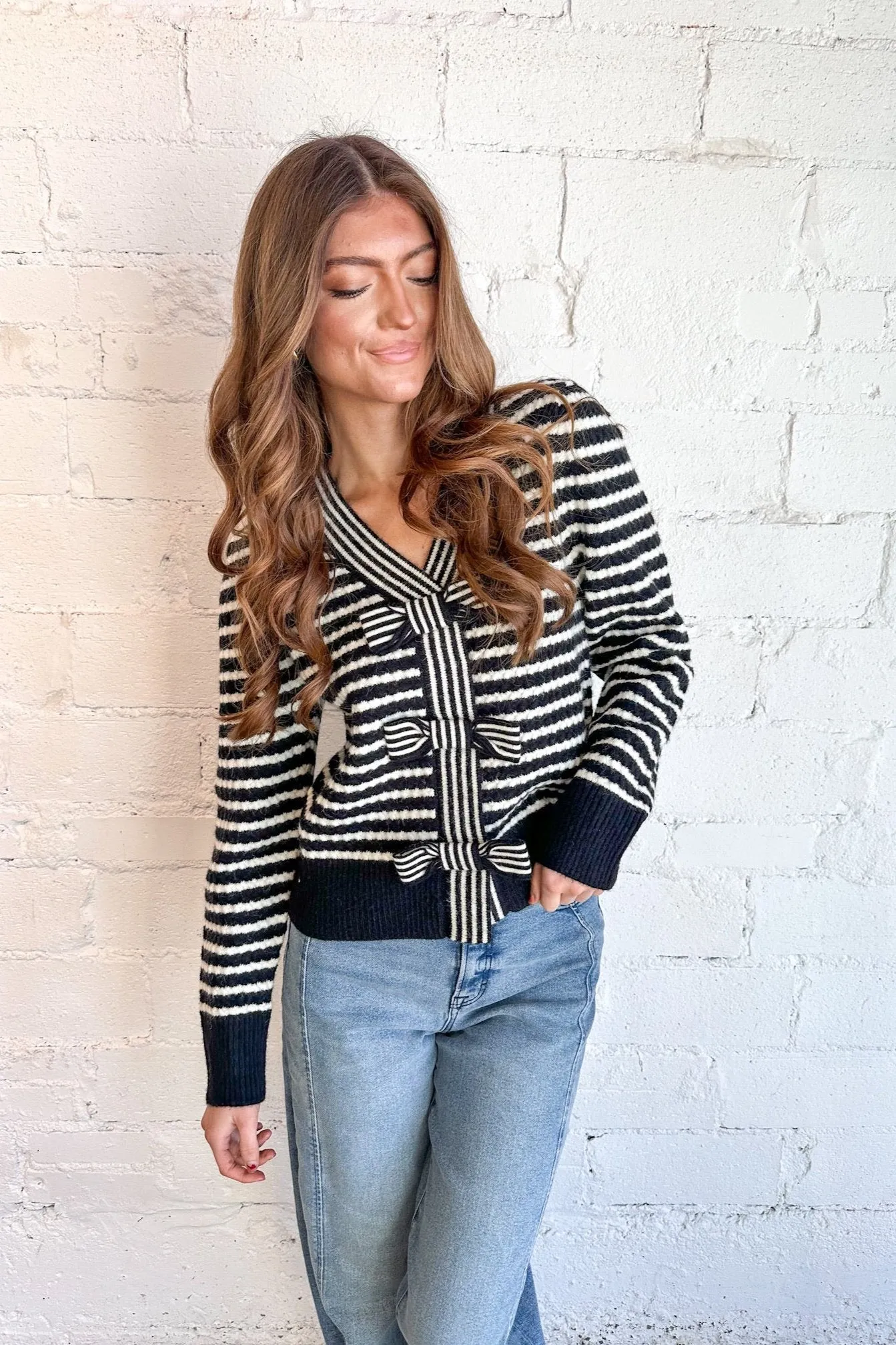 Striped Bow Sweater Cardigan