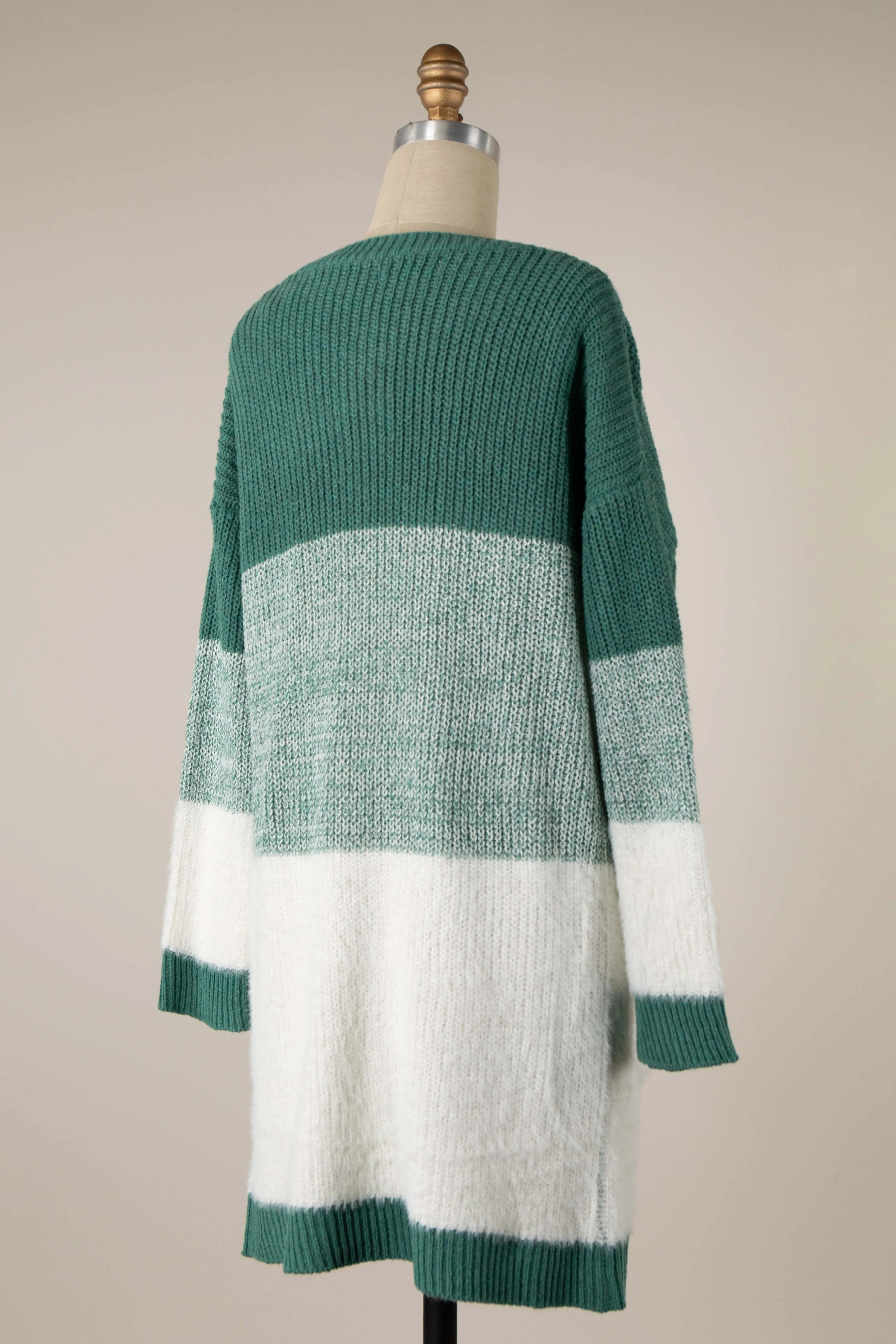 Striped Gradient Fuzzy Contrast Knit Cardigan