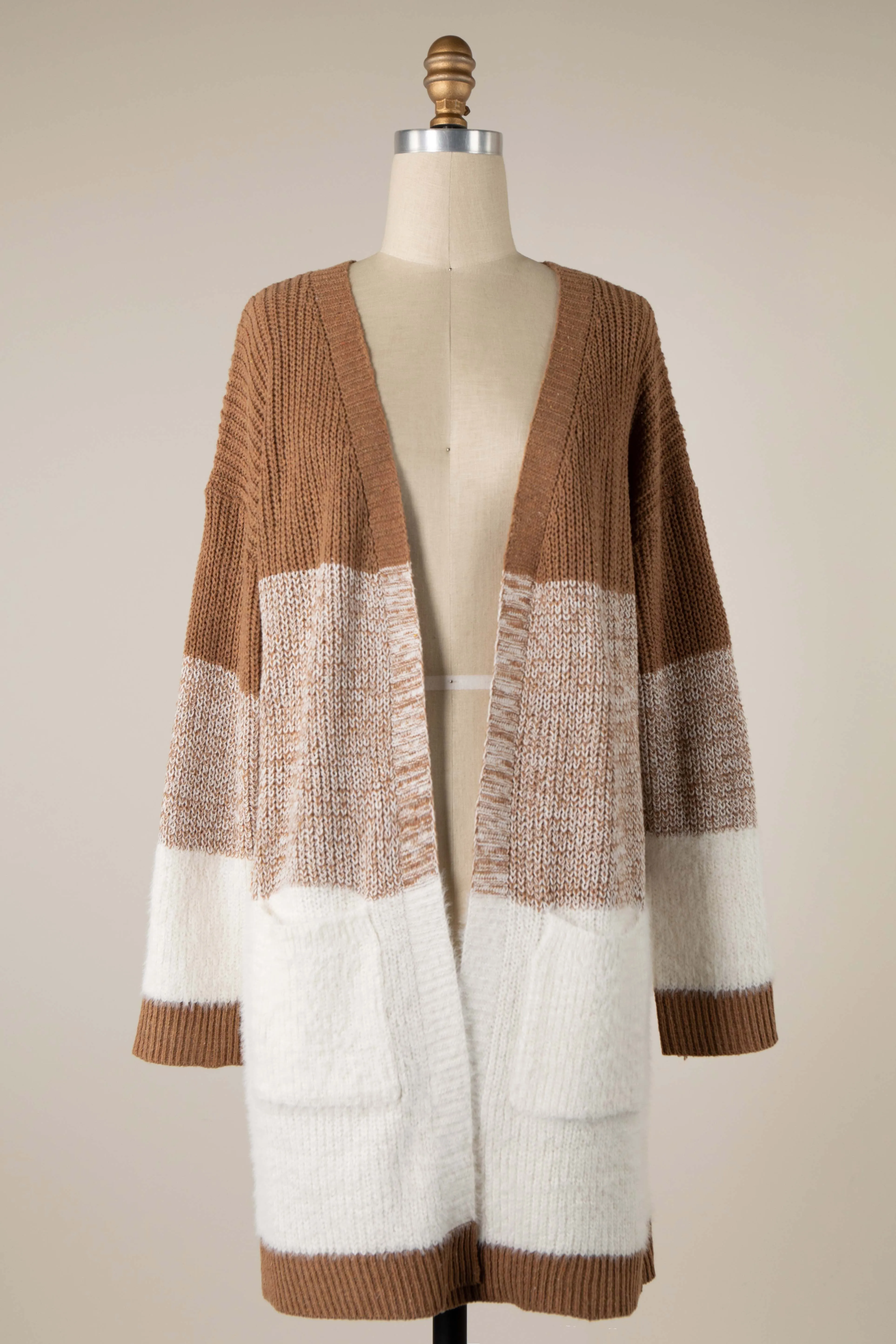 Striped Gradient Fuzzy Contrast Knit Cardigan