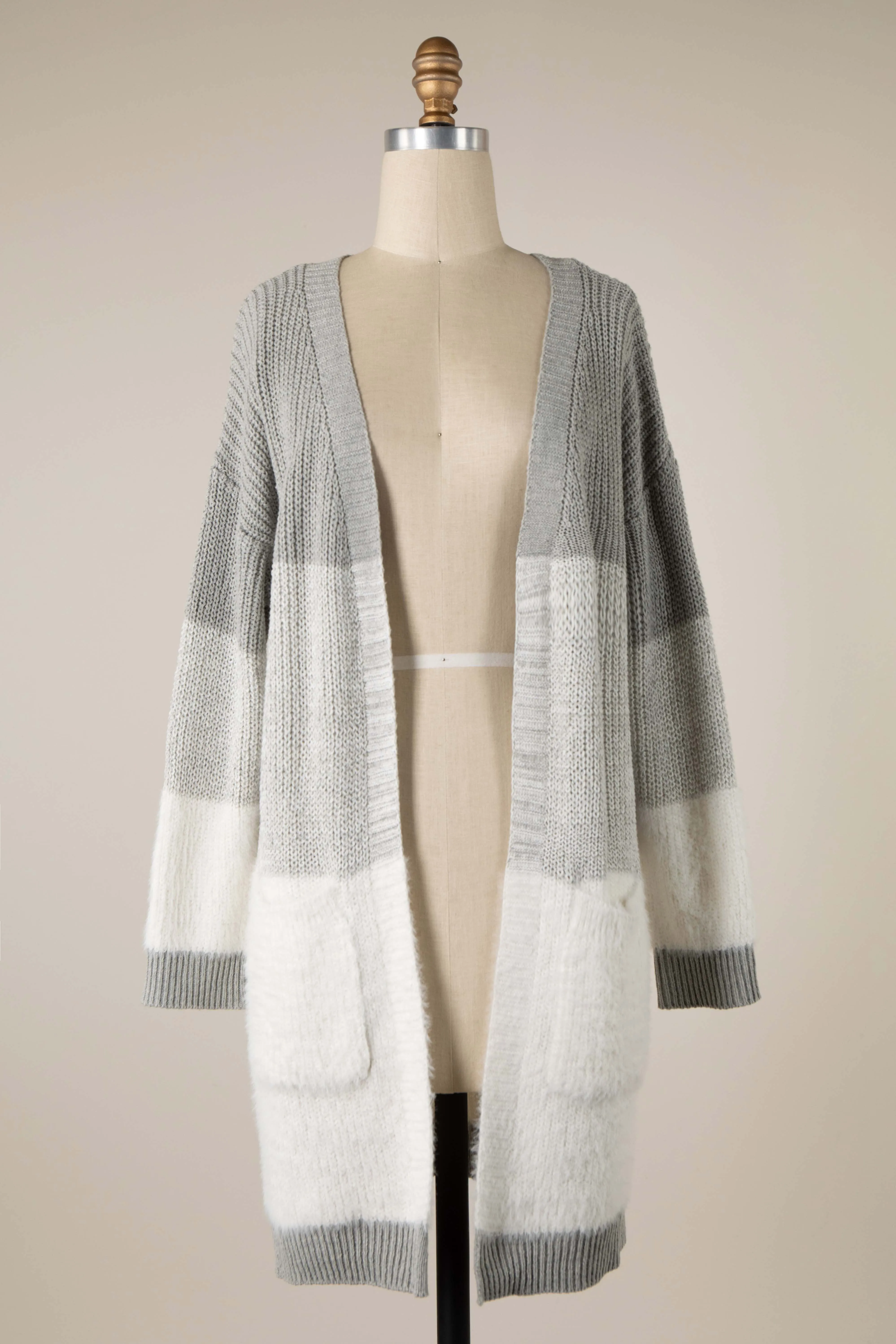 Striped Gradient Fuzzy Contrast Knit Cardigan