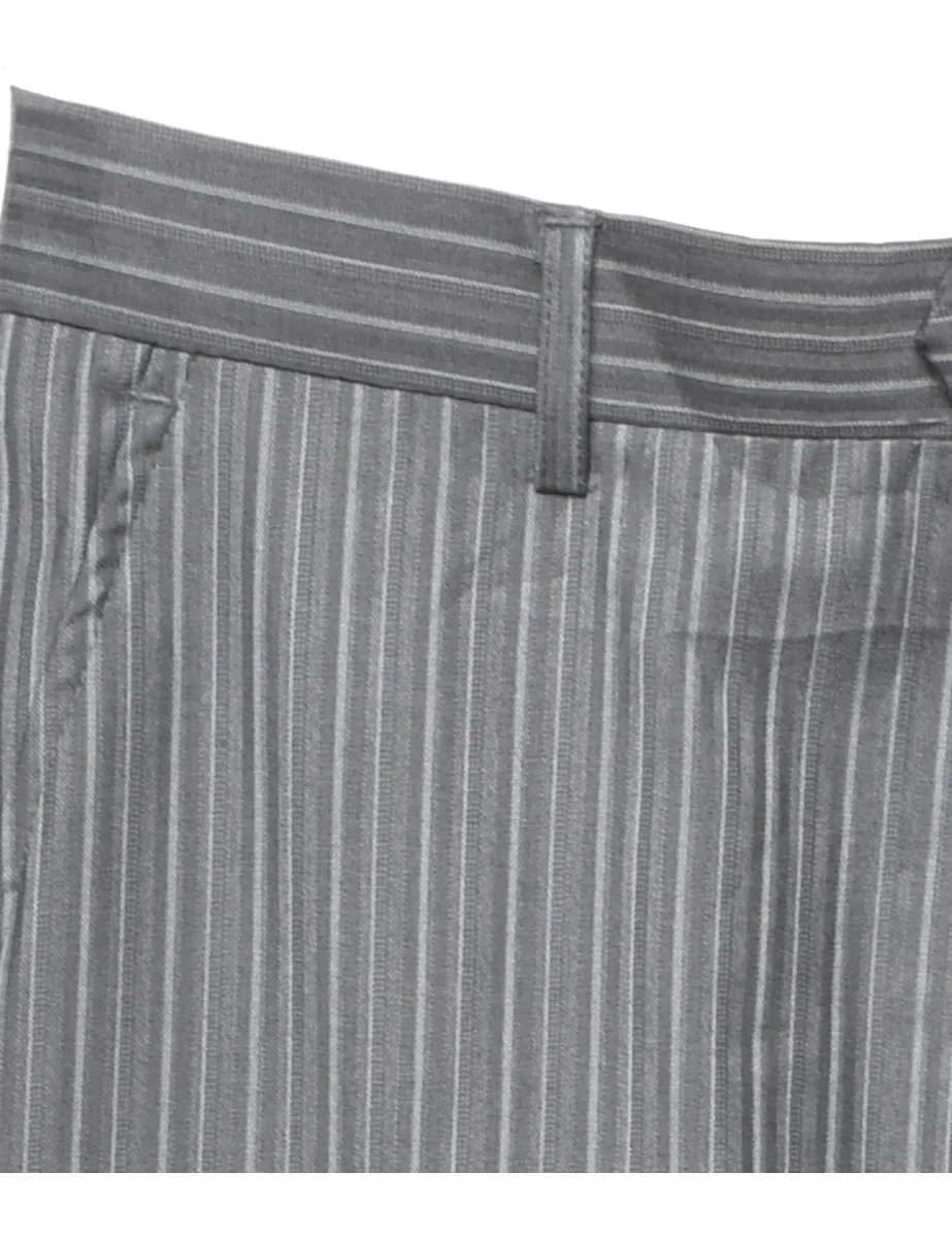 Striped Pattern Grey Straight-Fit Trousers - W34 L35