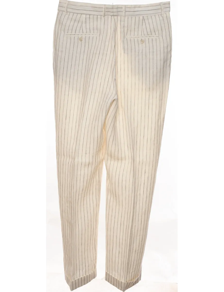 Striped Pattern Off-White & Light Grey Trousers - W36 L32