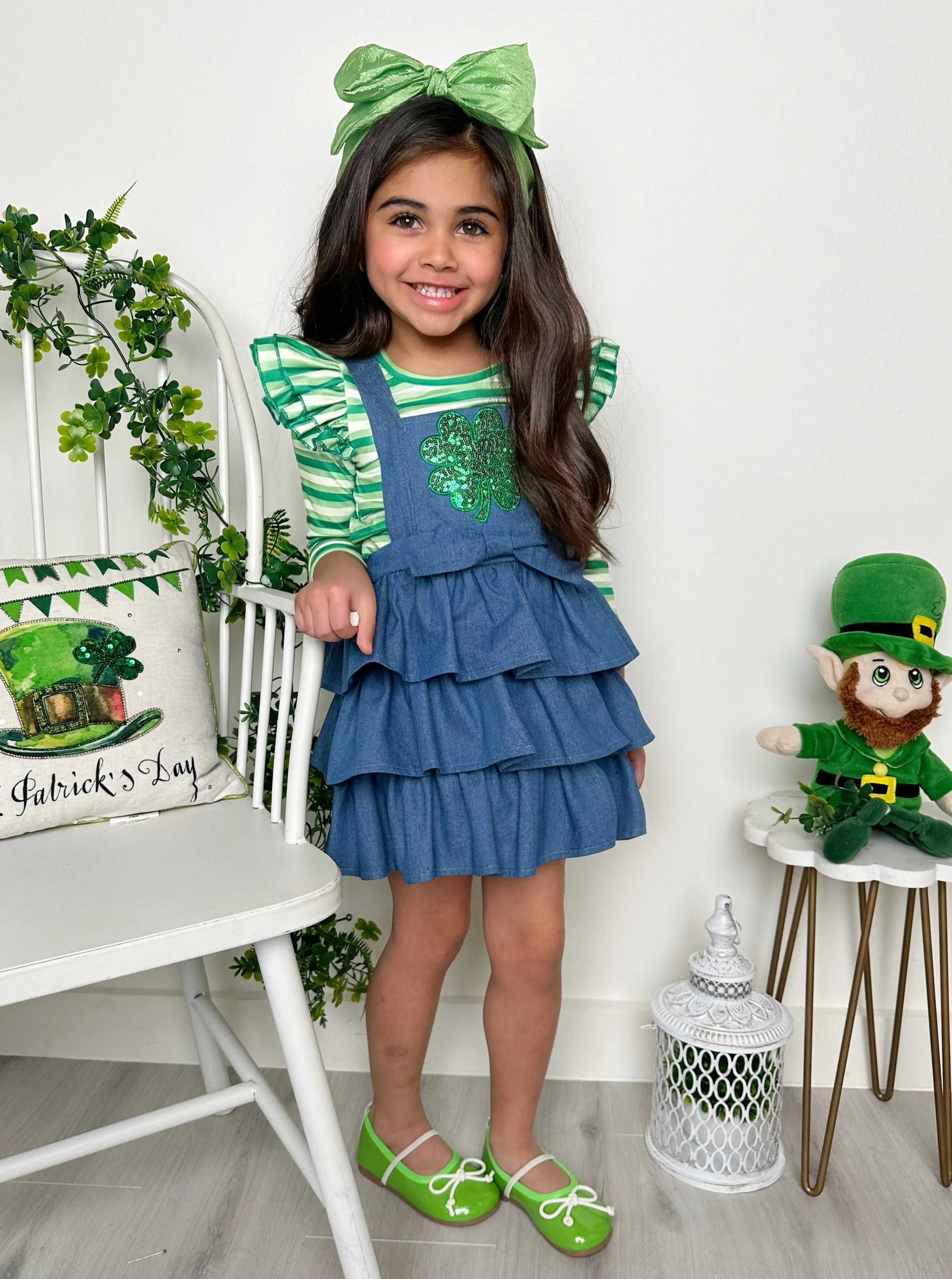 Stripes and Sequins St. Paddy's Denim Overall Set