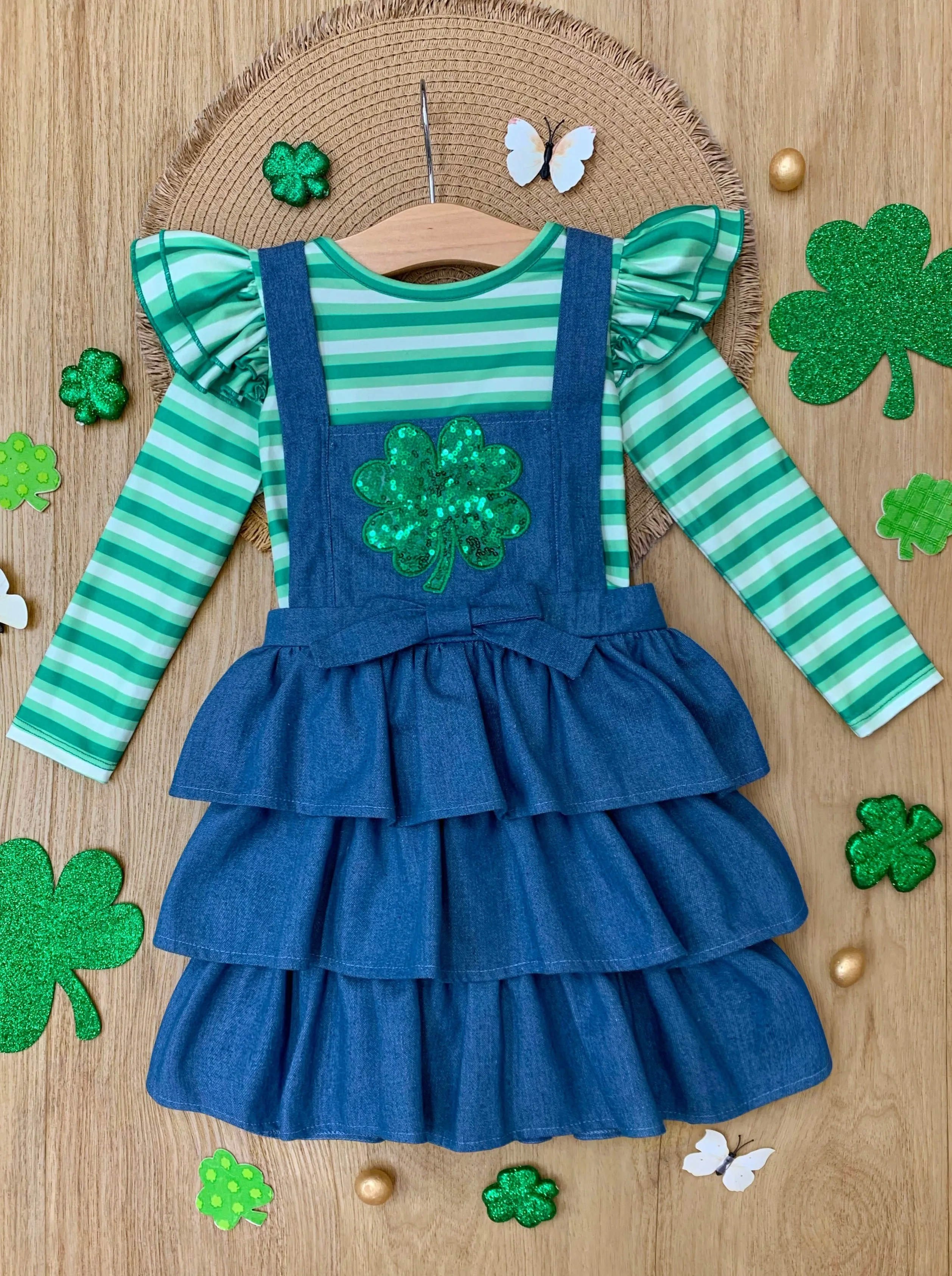 Stripes and Sequins St. Paddy's Denim Overall Set