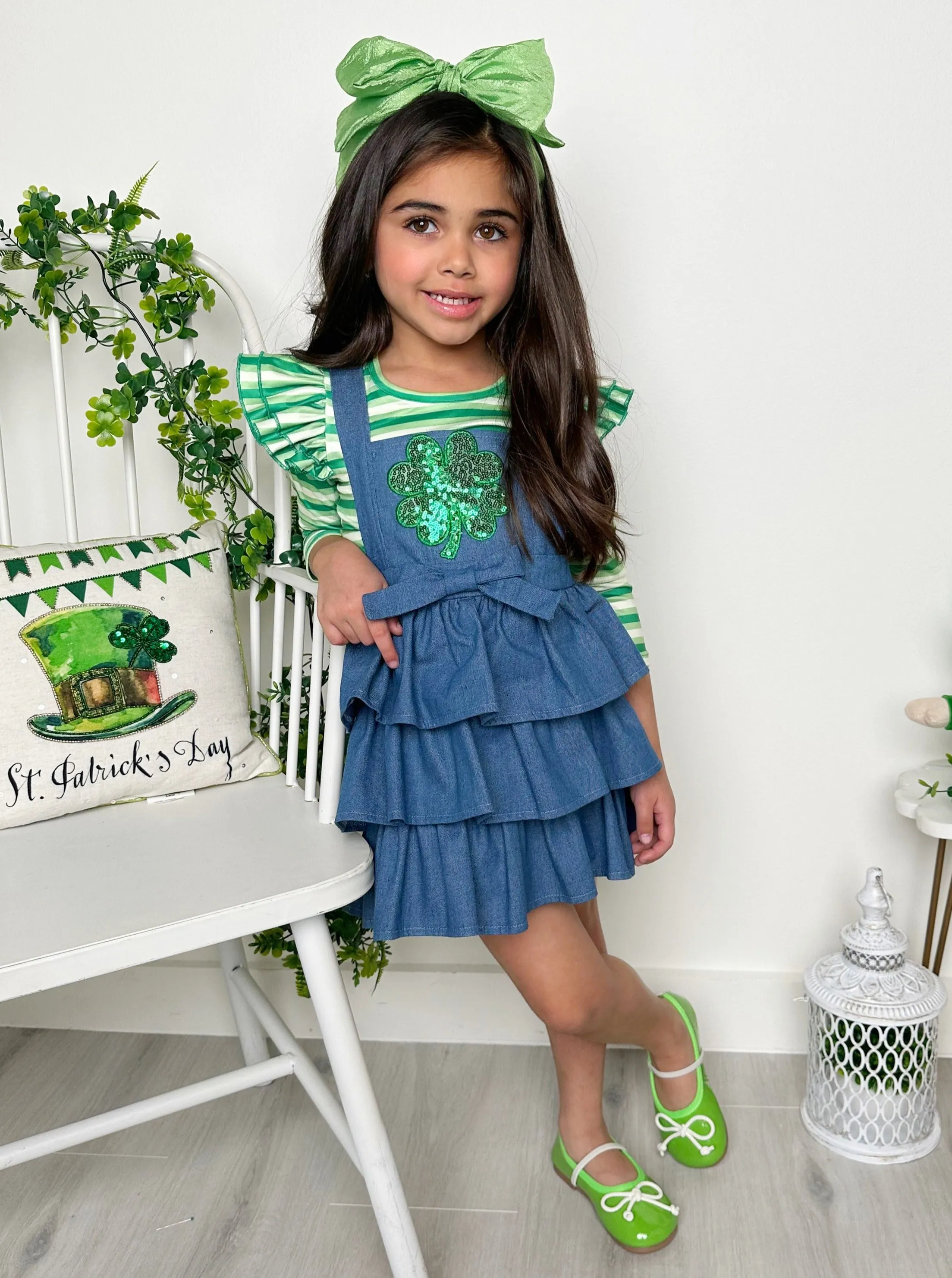 Stripes and Sequins St. Paddy's Denim Overall Set