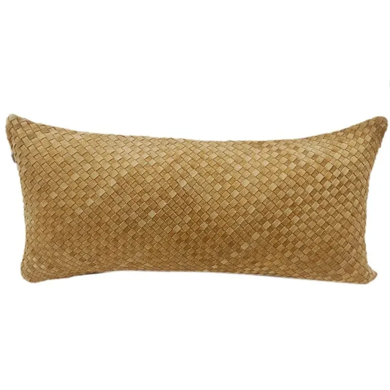 Suede Leather Lumbar Pillow