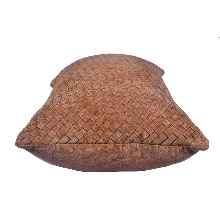 Suede Leather Lumbar Pillow