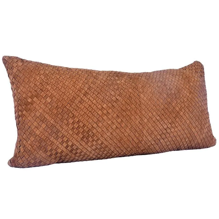 Suede Leather Lumbar Pillow