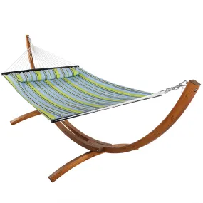 Sunnydaze 2-Person Double Rope Hammock with Wooden Stand