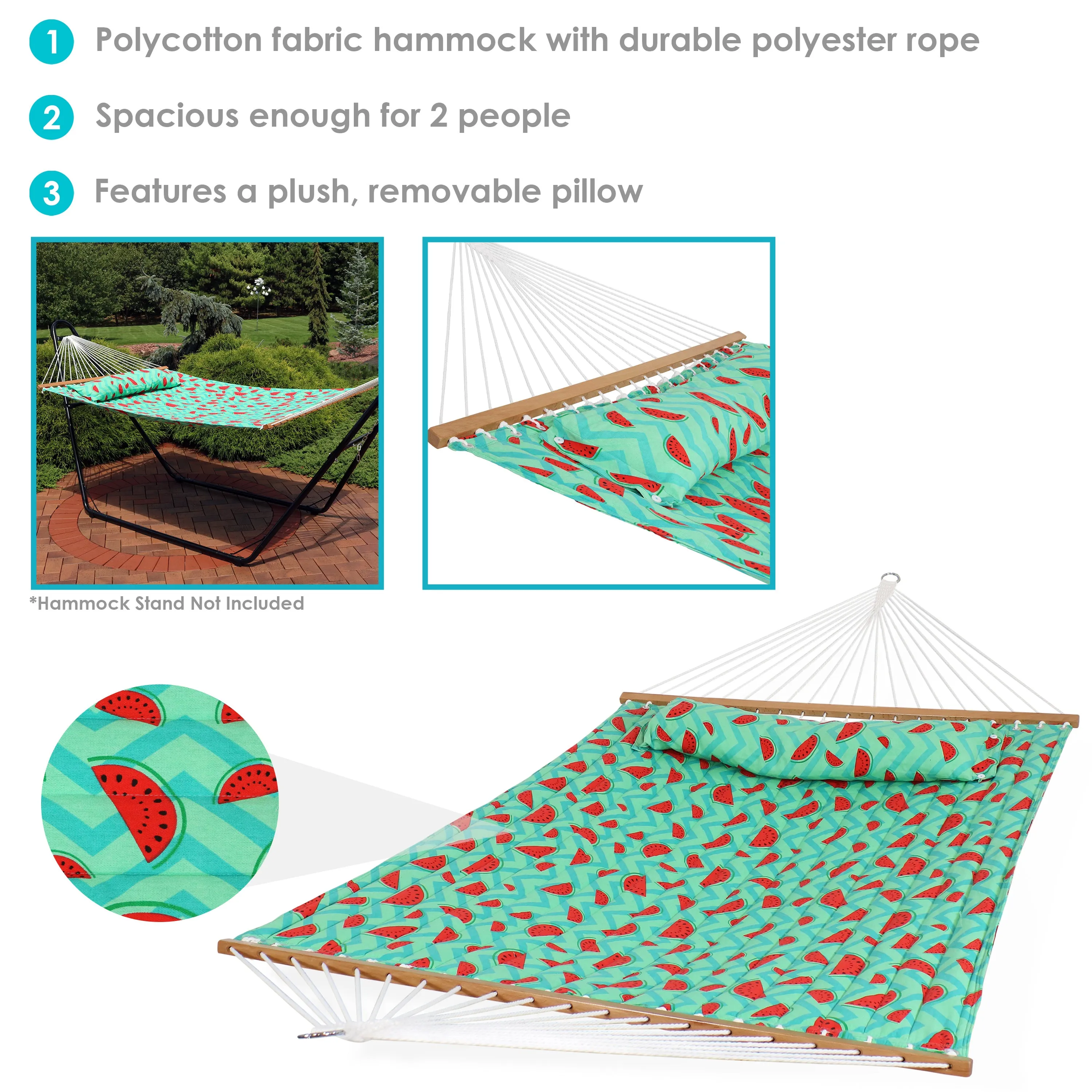 Sunnydaze 2-Person Fabric Spreader Bar Hammock - Watermelon and Chevron