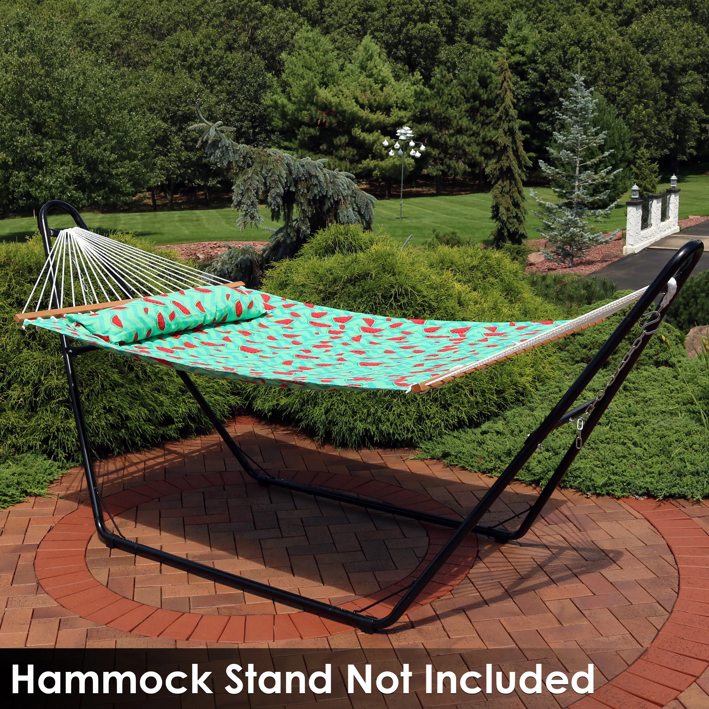 Sunnydaze 2-Person Fabric Spreader Bar Hammock - Watermelon and Chevron