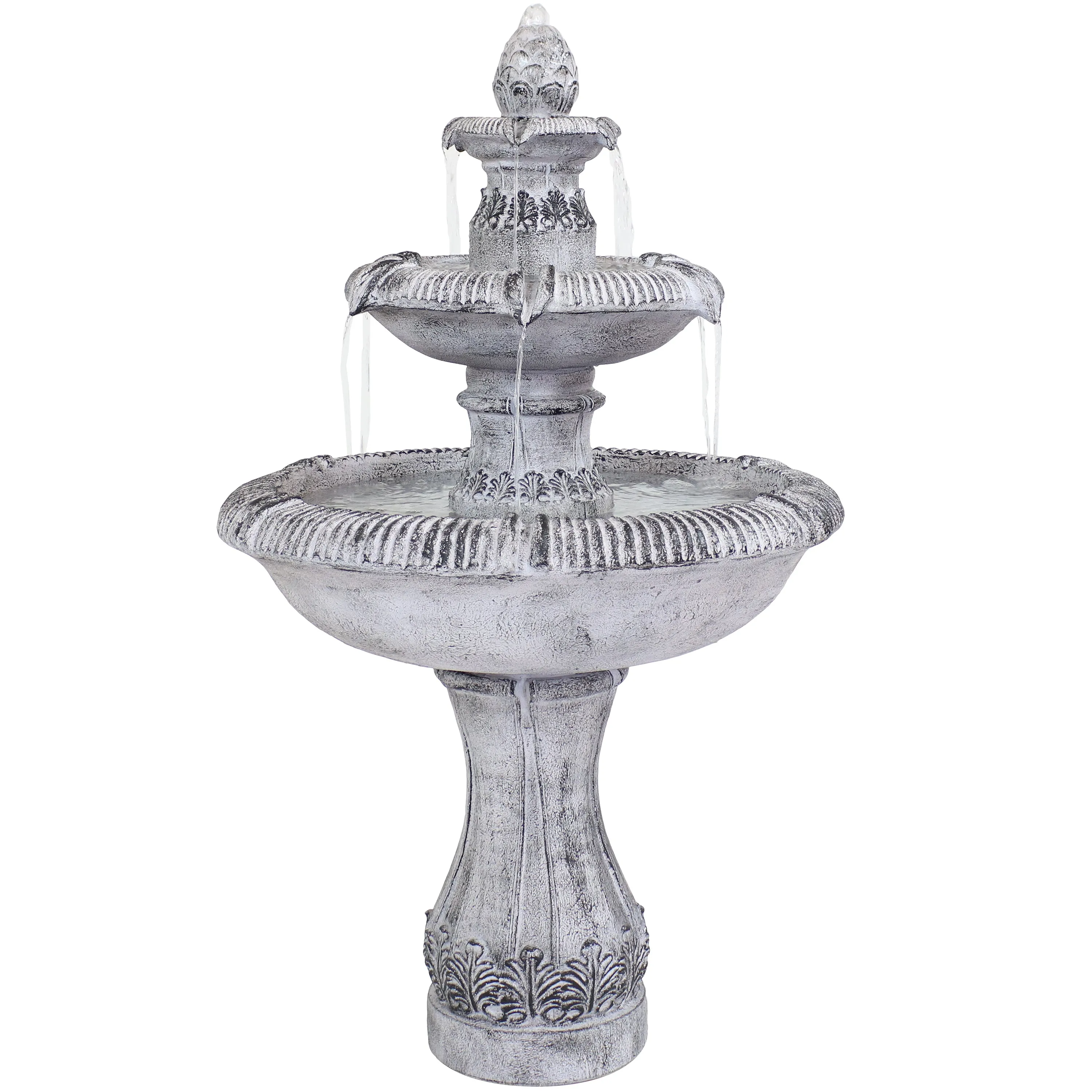 Sunnydaze 45" 3-Tier Outdoor Water Fountain - Mediterranean Reinforced Concrete