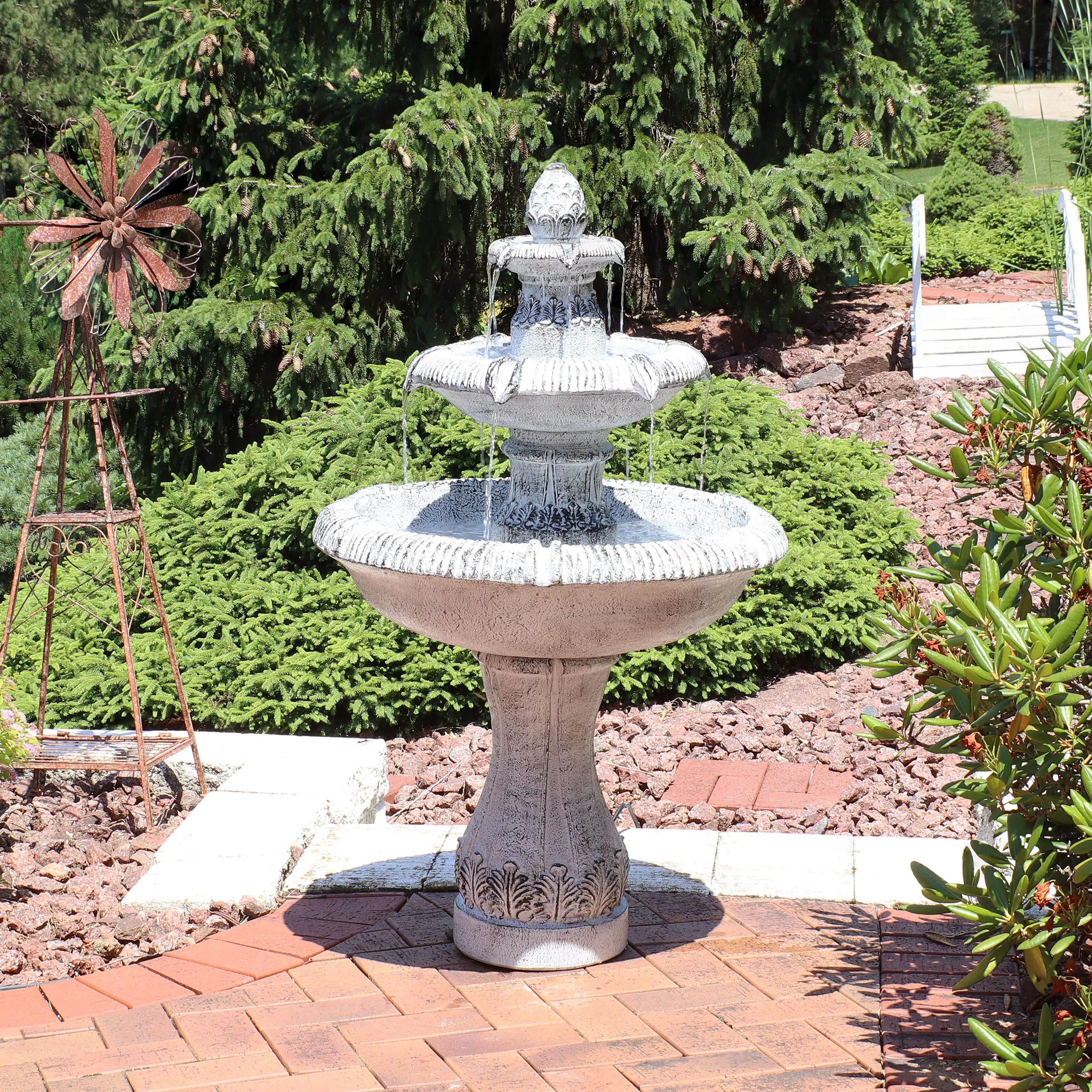 Sunnydaze 45" 3-Tier Outdoor Water Fountain - Mediterranean Reinforced Concrete