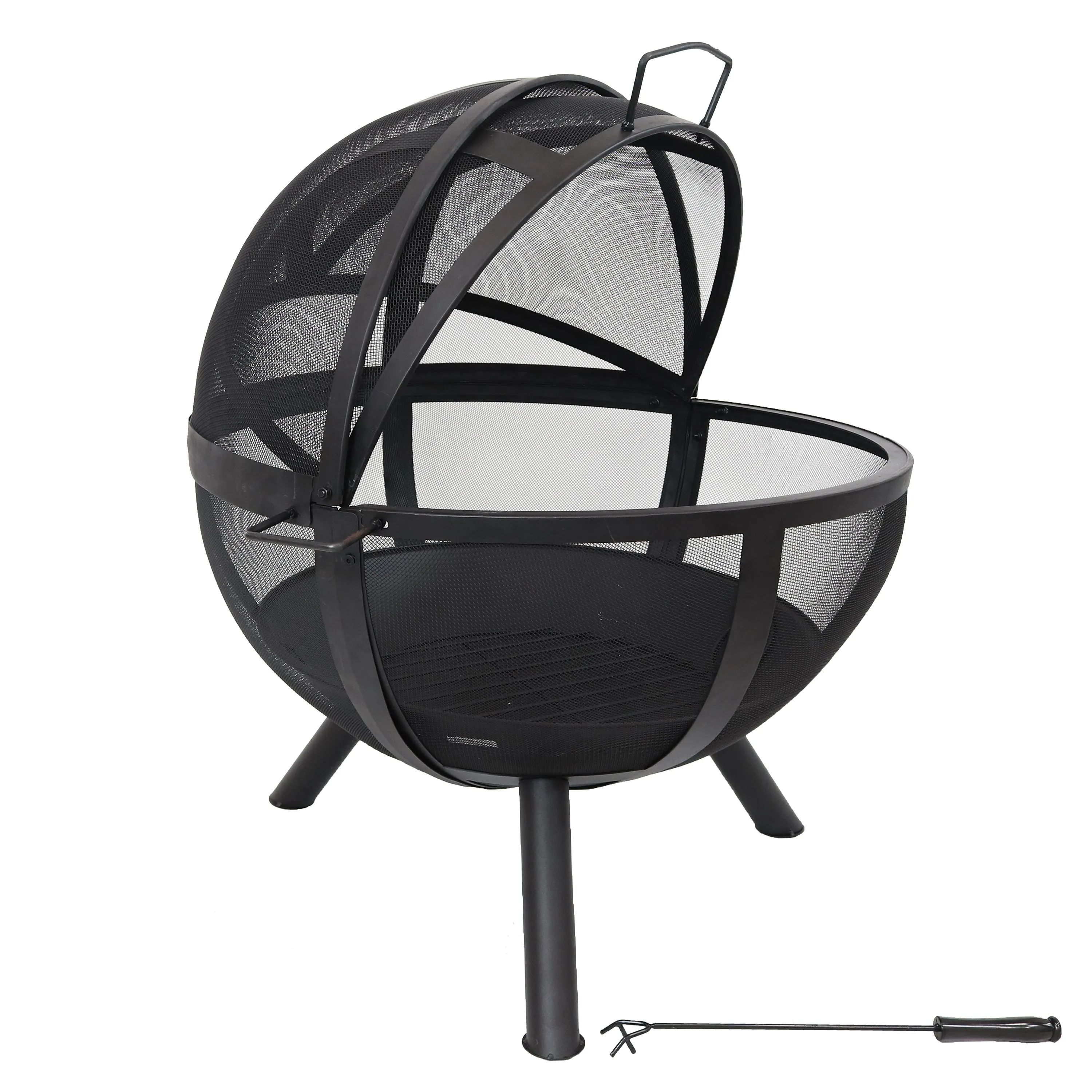 Sunnydaze Black 28" Sphere Flaming Ball Fire Pit with Protective Cover