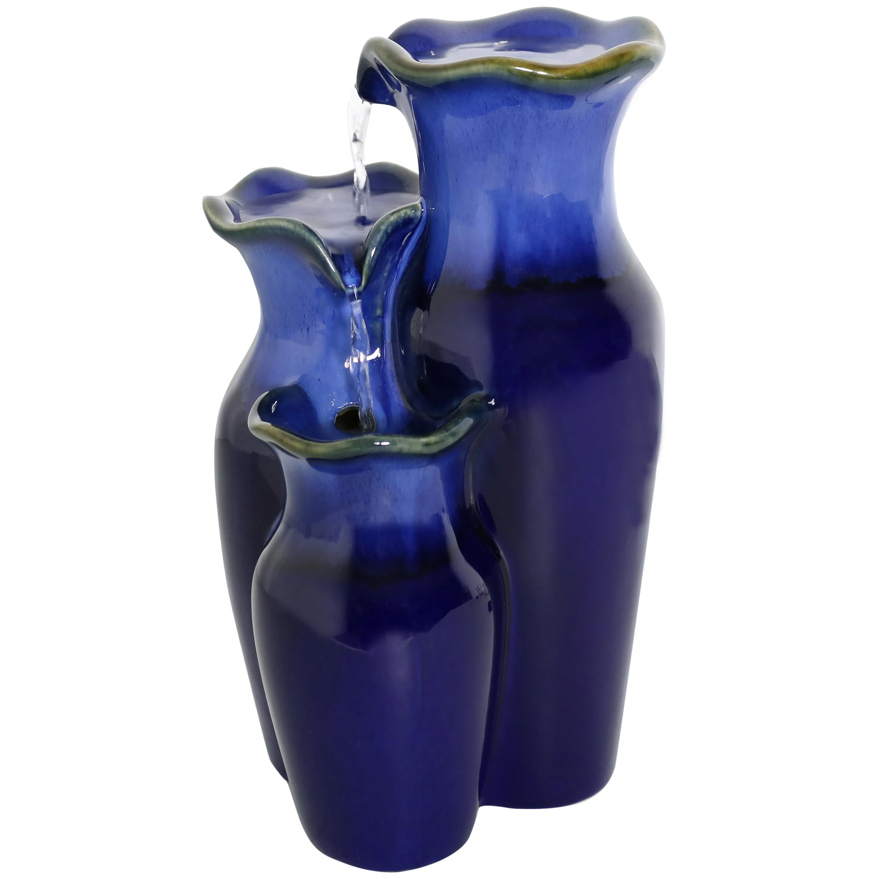 Sunnydaze Blue Glazed Pitchers Ceramic Tabletop Fountain - 11"