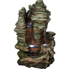 Sunnydaze Flat Rock Summit Large Outdoor Waterfall Fountain with LED Lights - 61" H