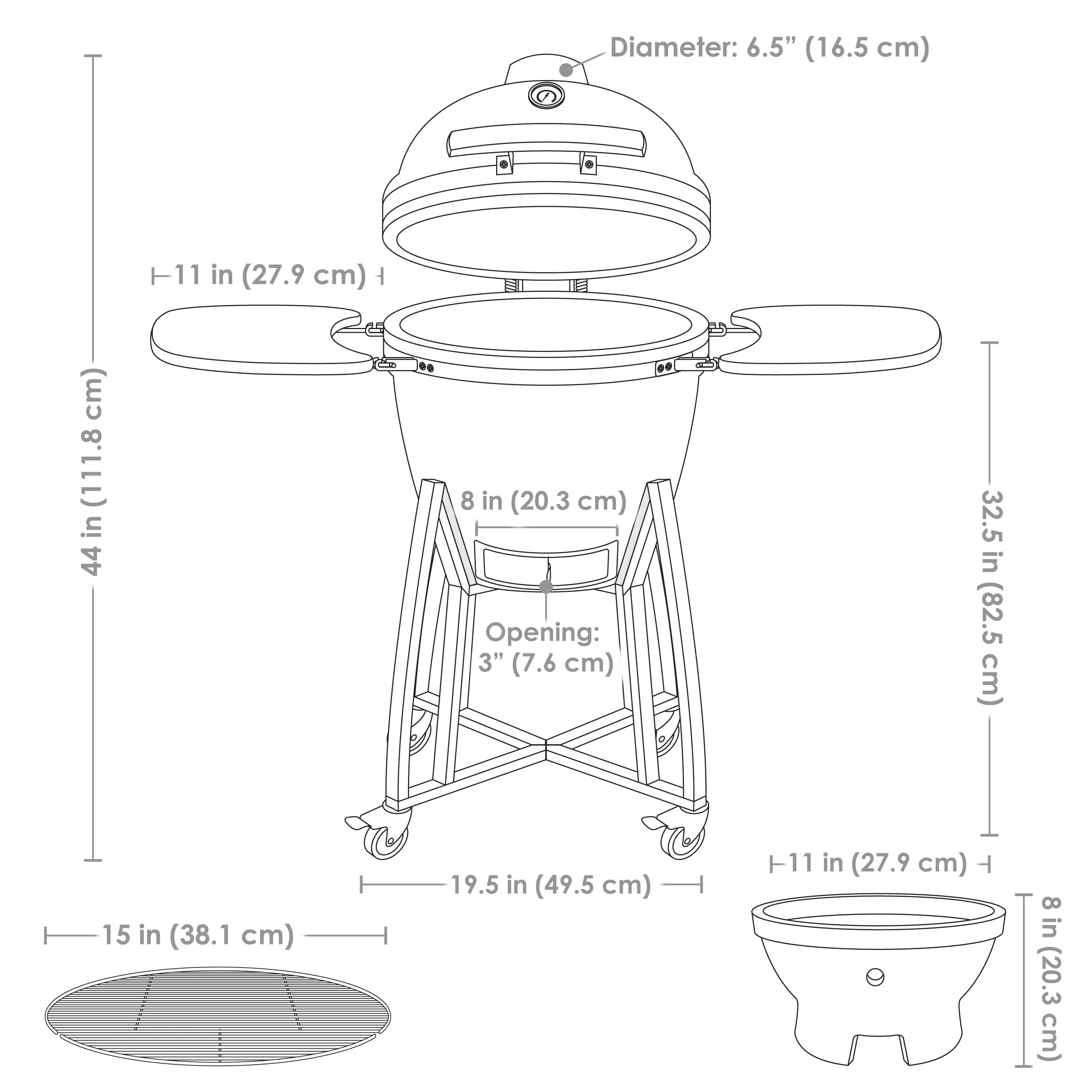 Sunnydaze Kamado Charcoal Grill and Smoker with Side Tables and Wheels