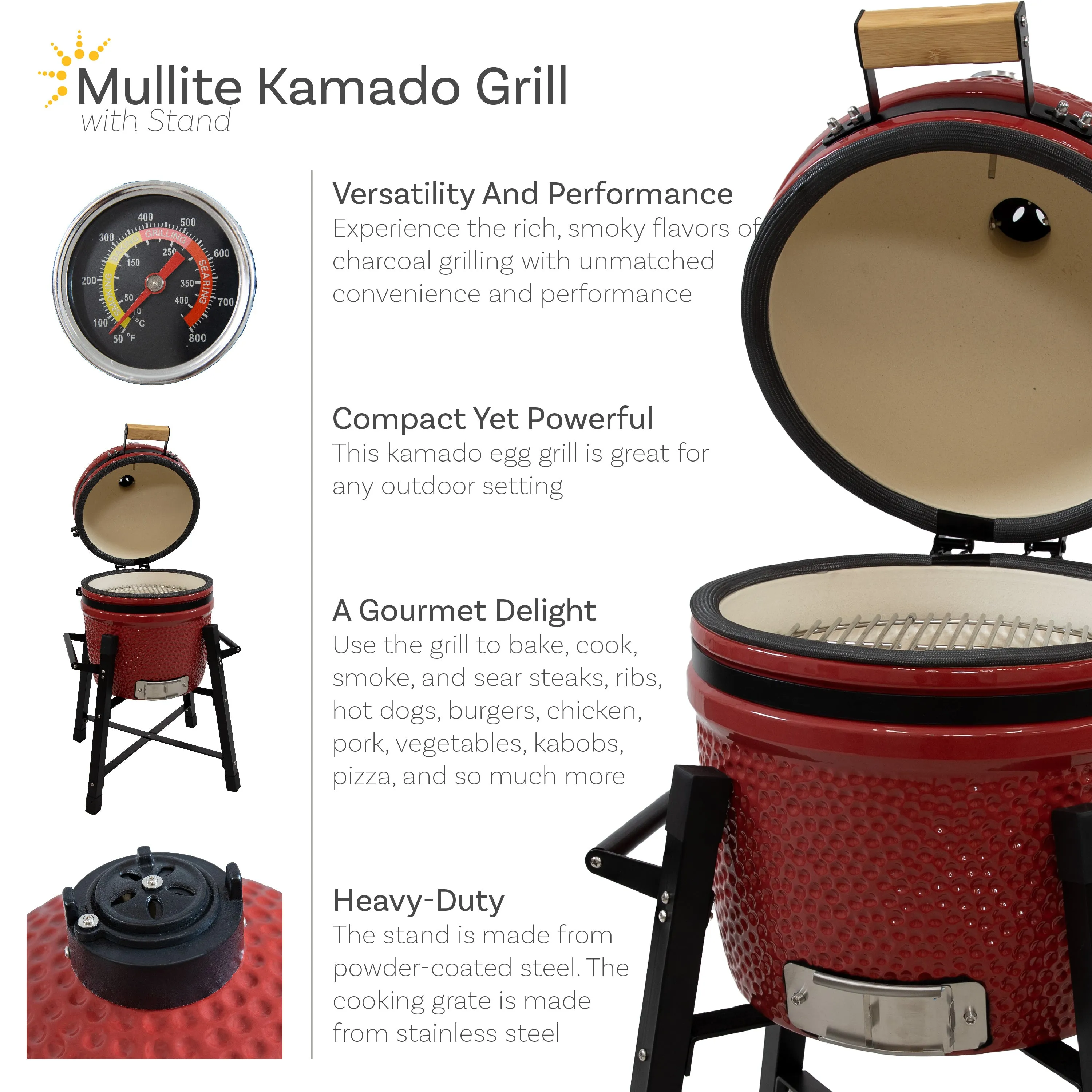 Sunnydaze Kamado Charcoal Grill and Smoker with Stand