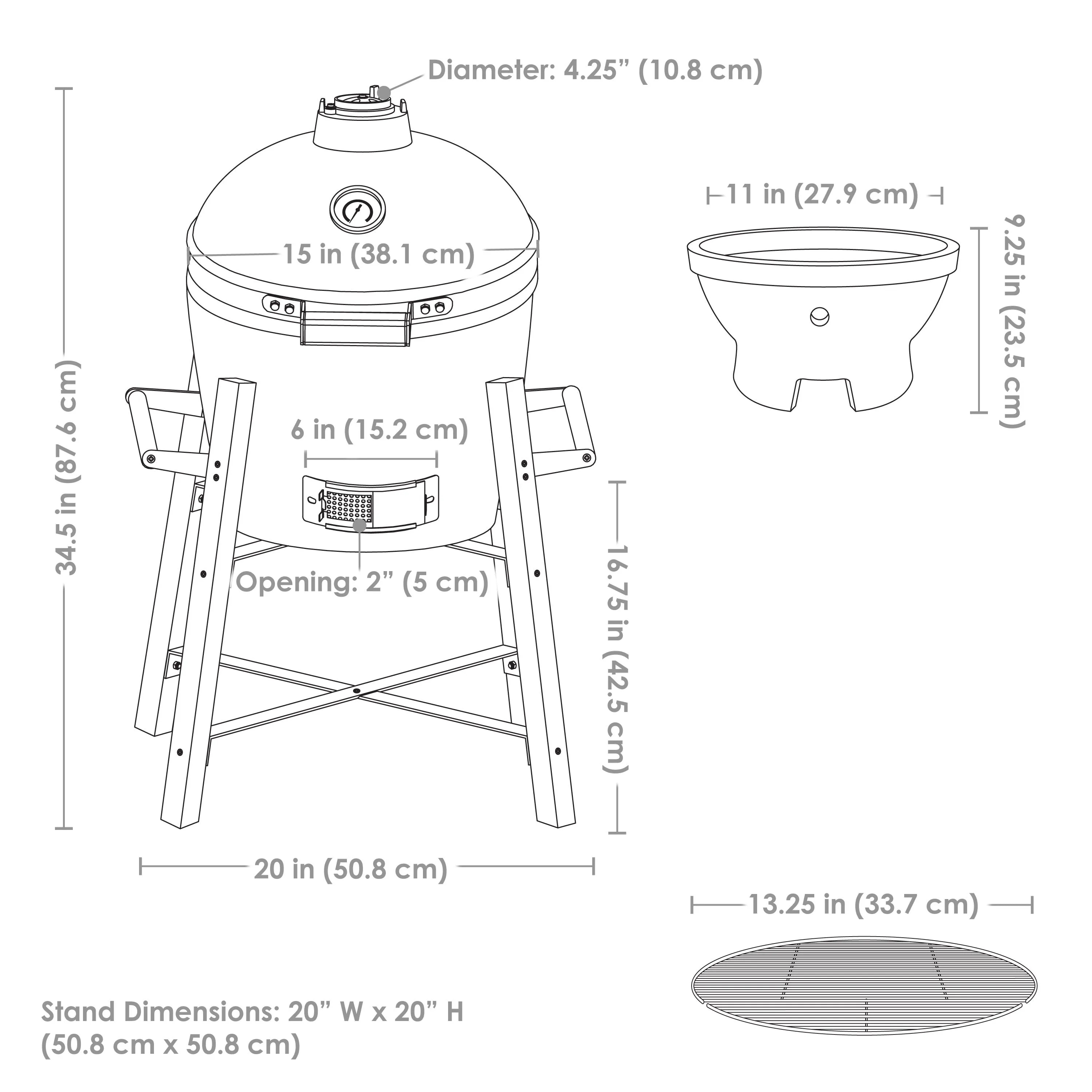 Sunnydaze Kamado Charcoal Grill and Smoker with Stand