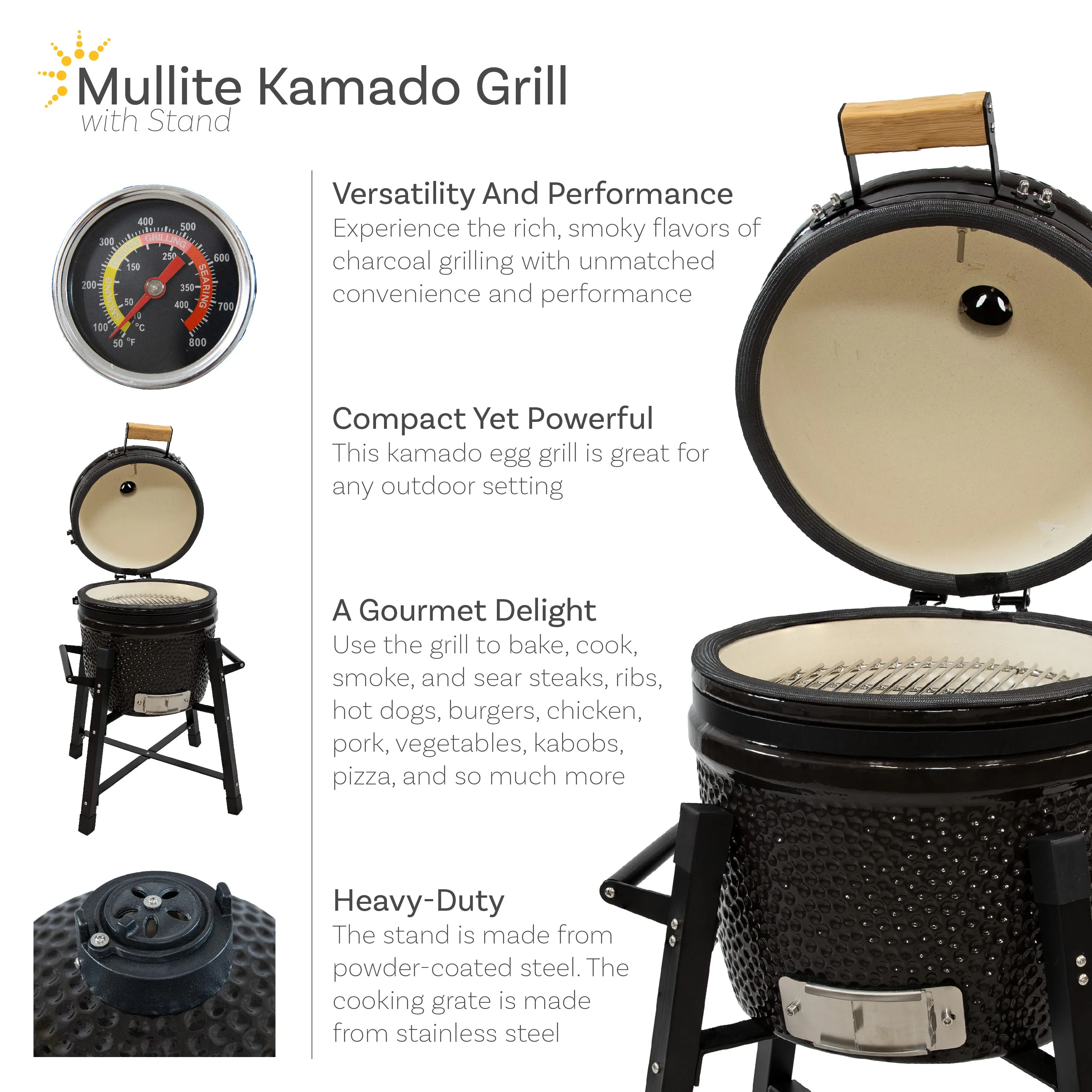 Sunnydaze Kamado Charcoal Grill and Smoker with Stand