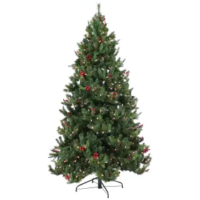 Sunnydaze Merry Berries Pre-Lit Artificial Christmas Tree - 7'