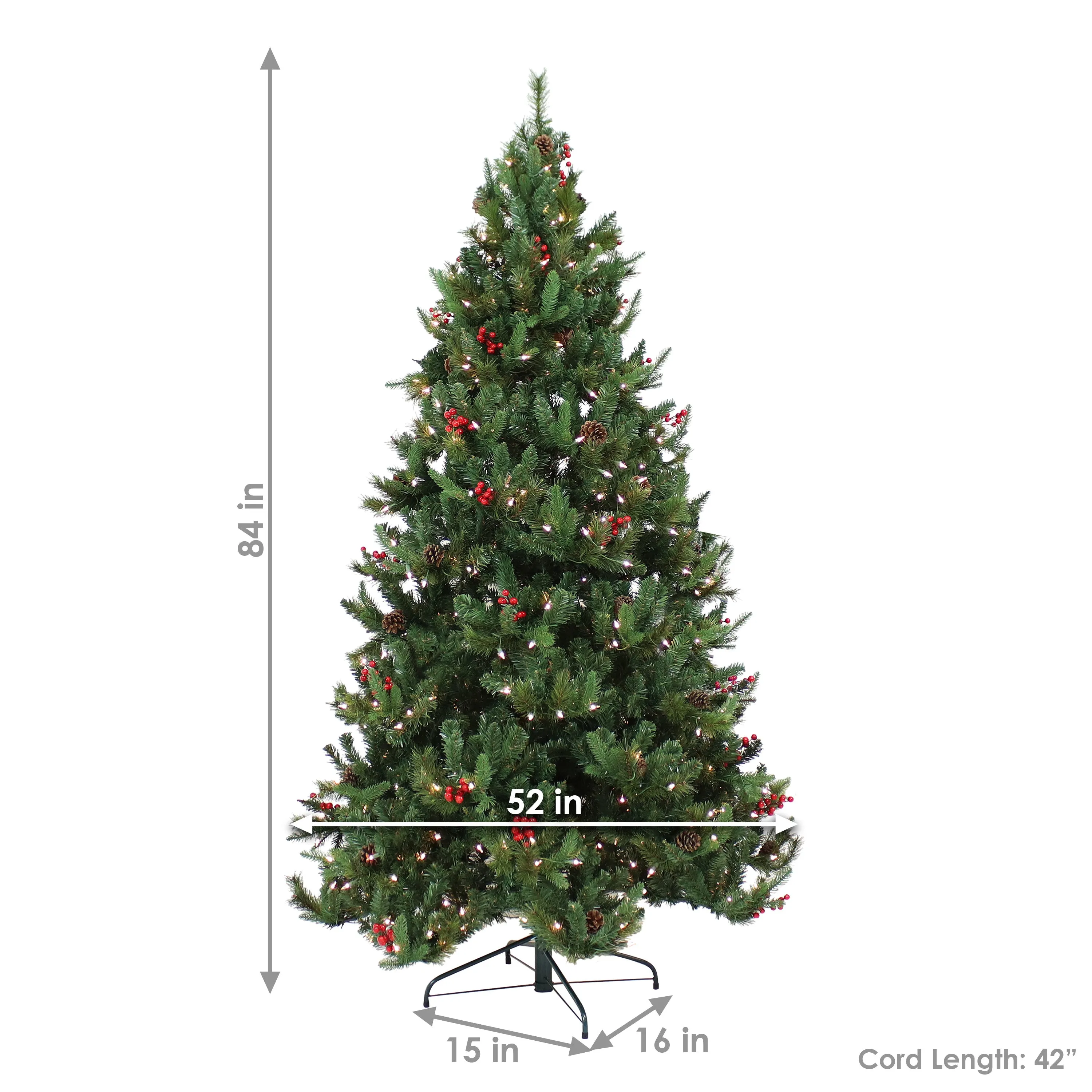 Sunnydaze Merry Berries Pre-Lit Artificial Christmas Tree - 7'