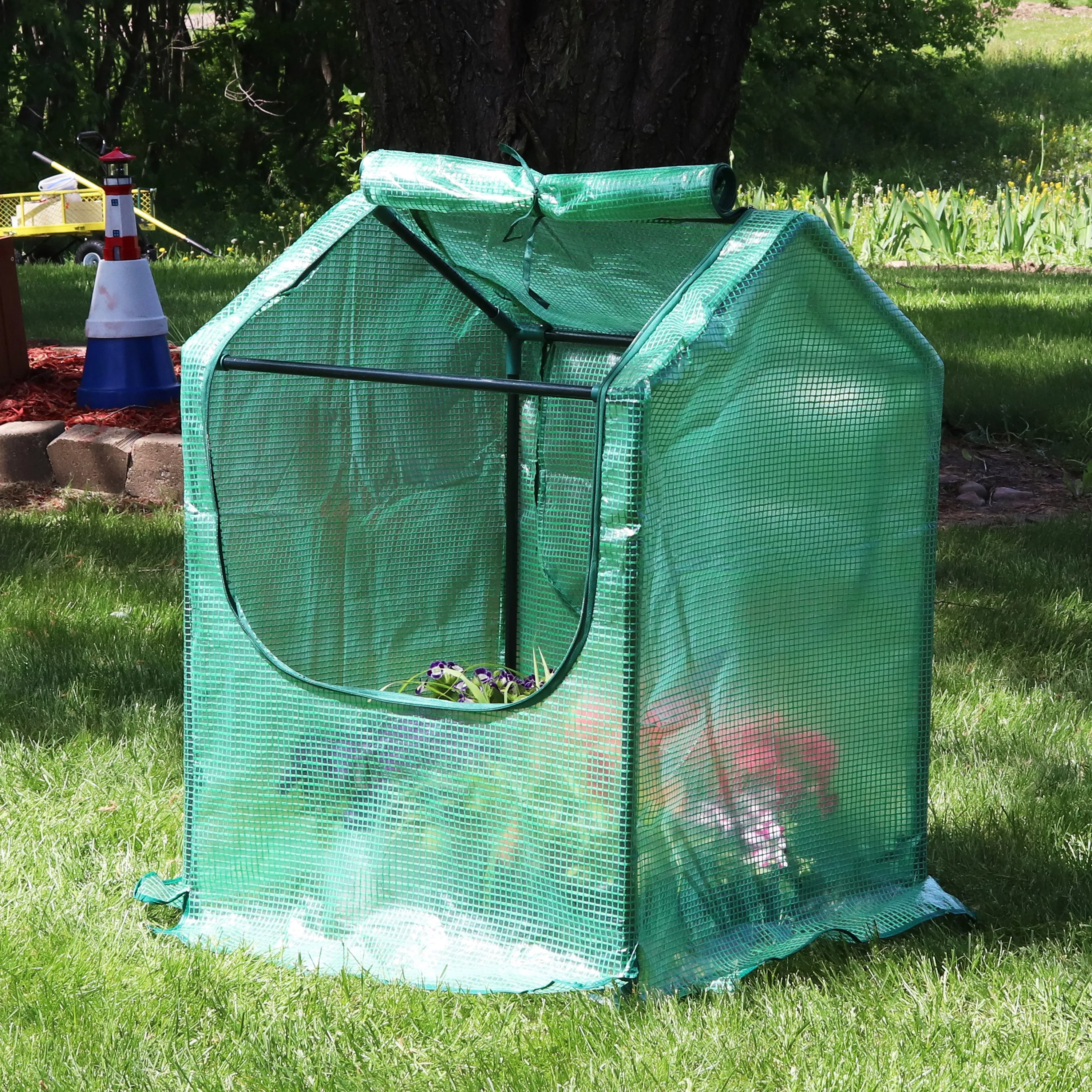 Sunnydaze Mini Greenhouse with 2 Side Doors - Green