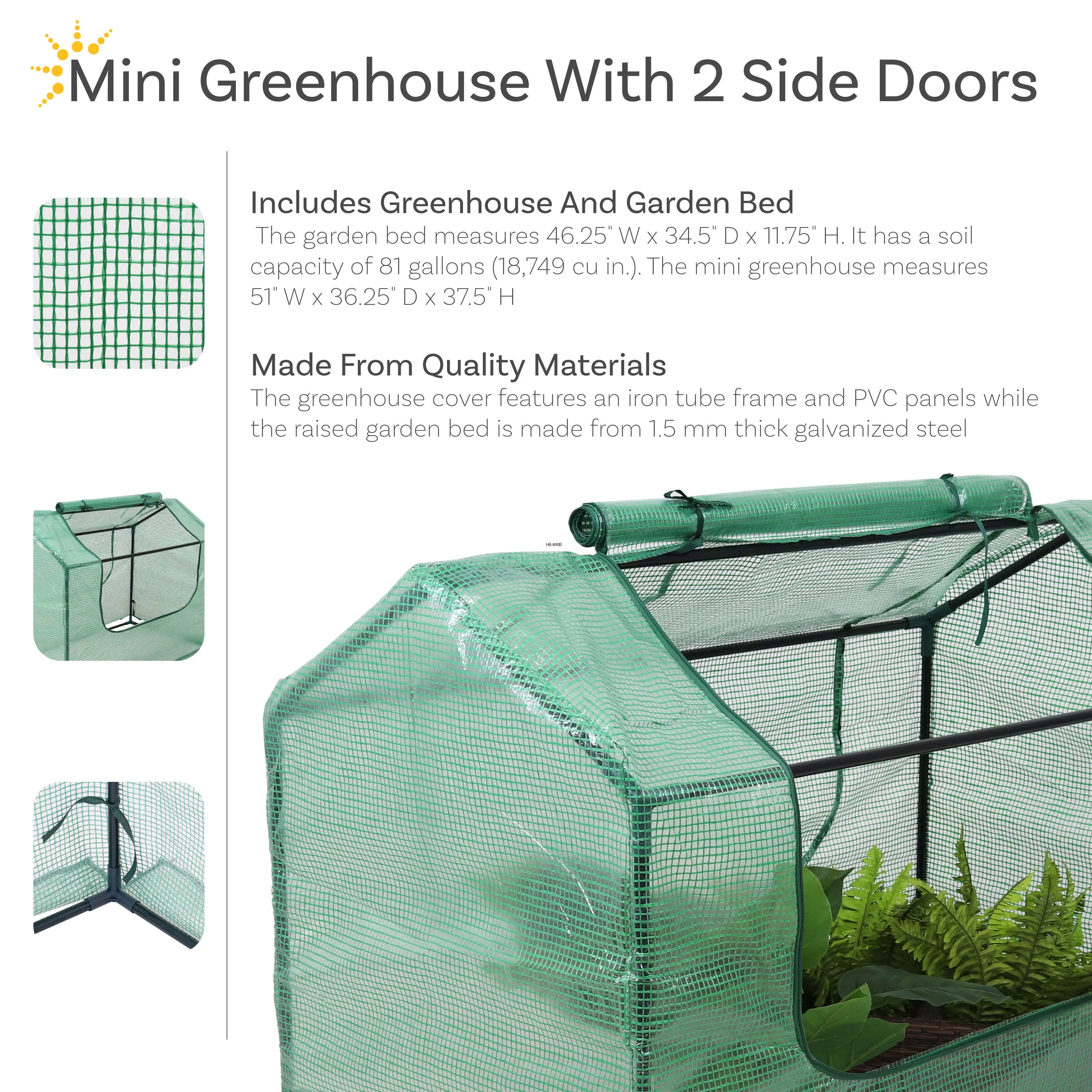 Sunnydaze Mini Greenhouse with 2 Side Doors - Green