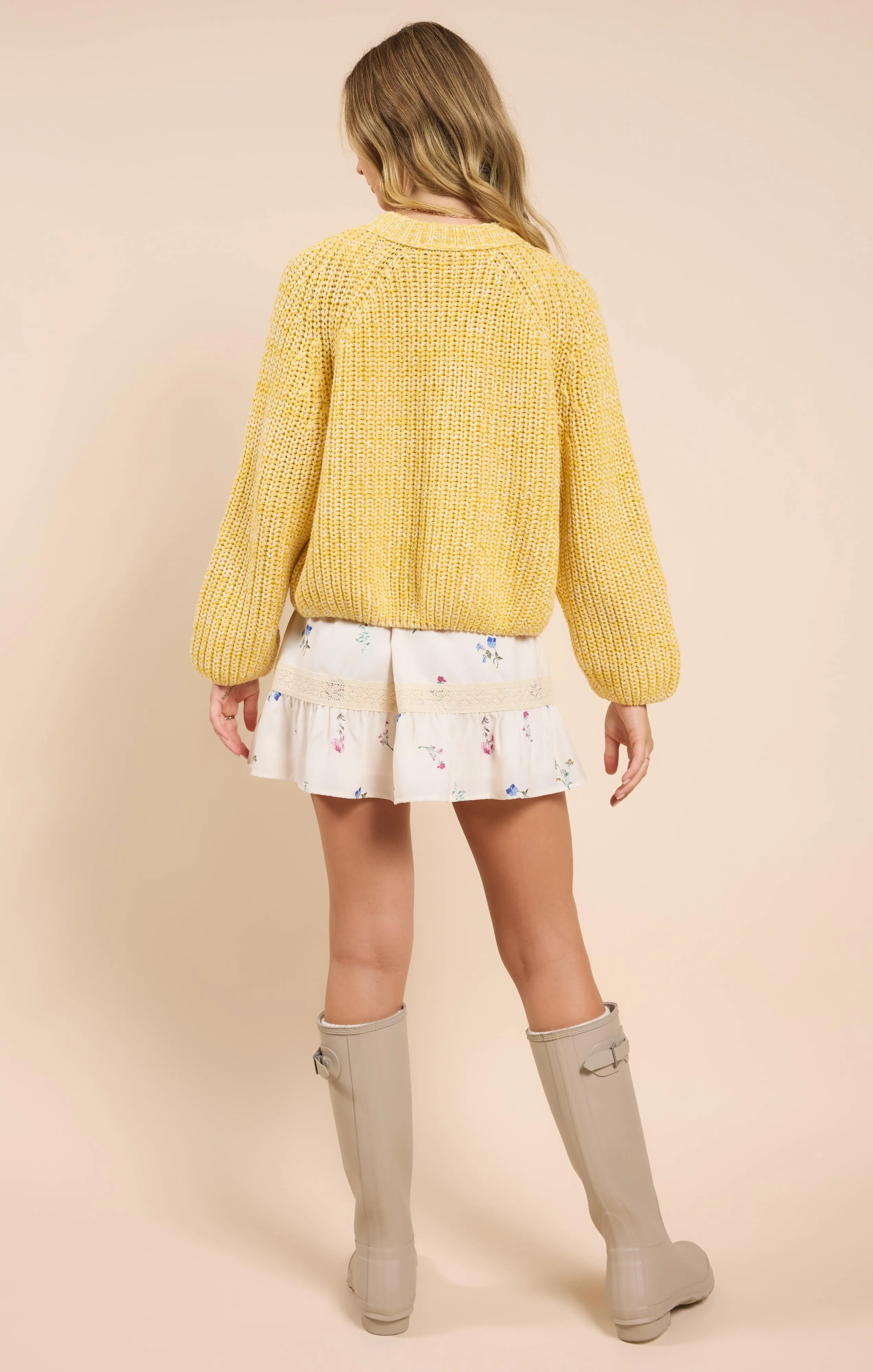 Sunroof Half Buttoned Cardigan | Lemon