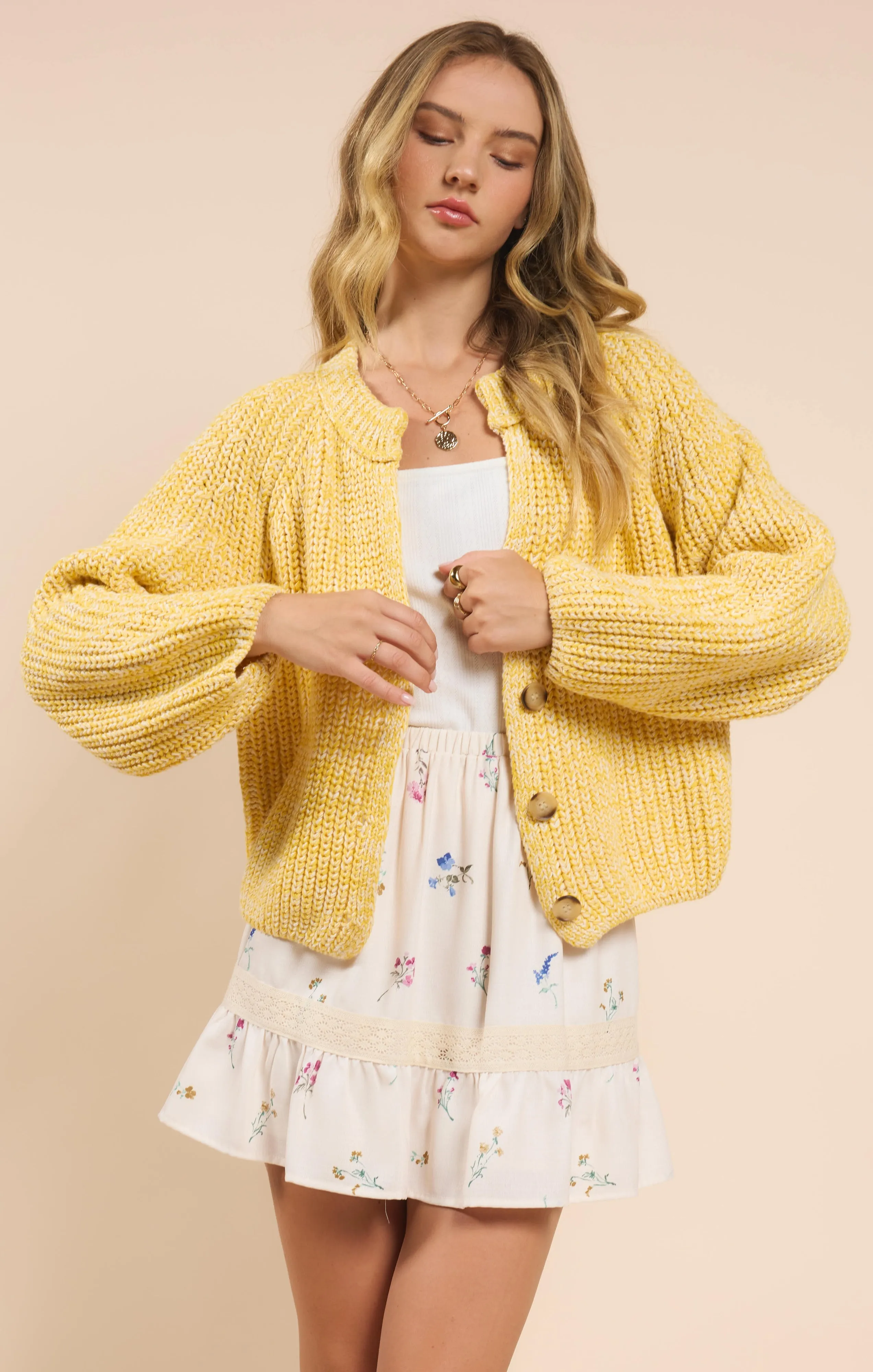 Sunroof Half Buttoned Cardigan | Lemon