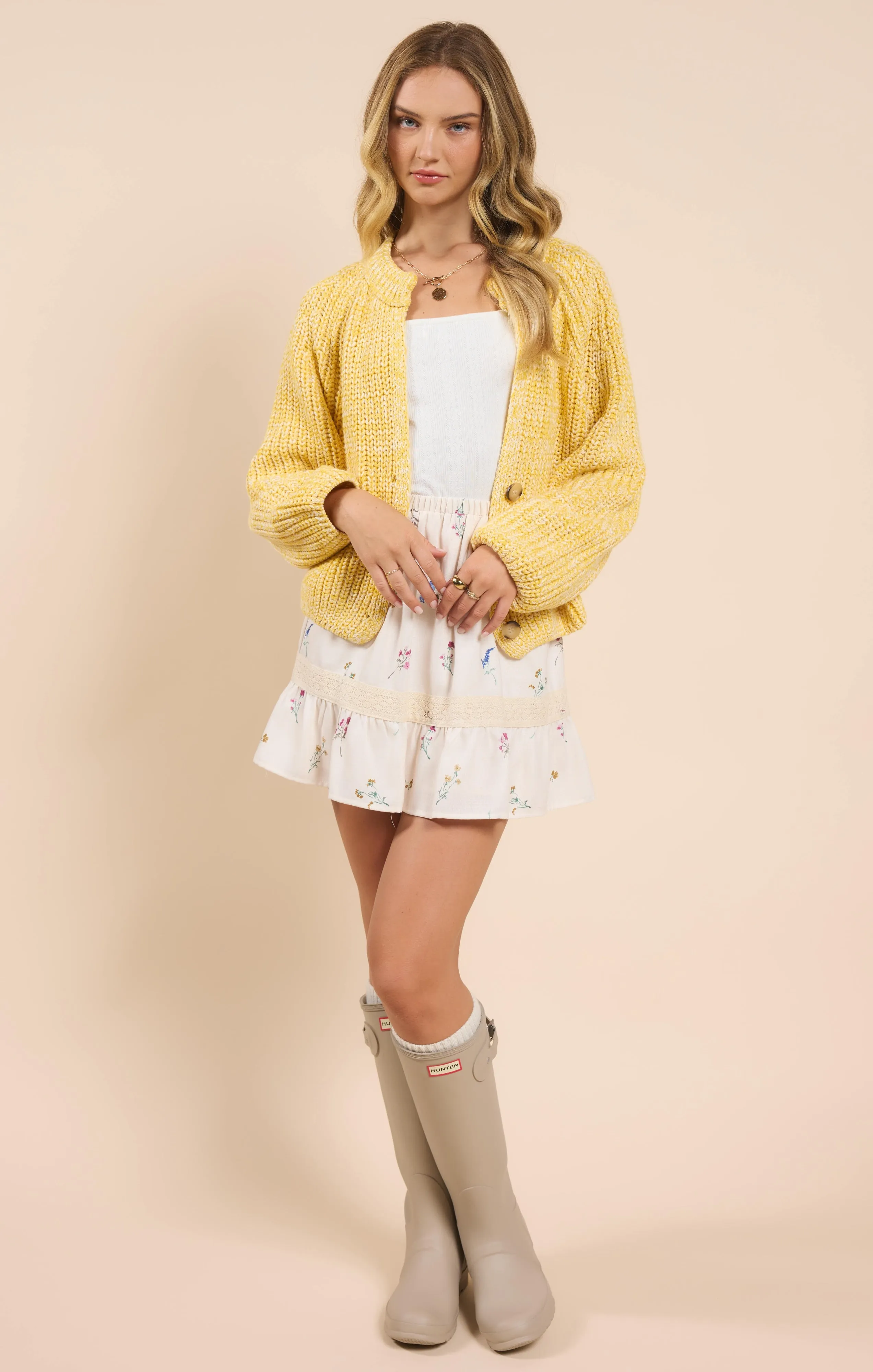 Sunroof Half Buttoned Cardigan | Lemon