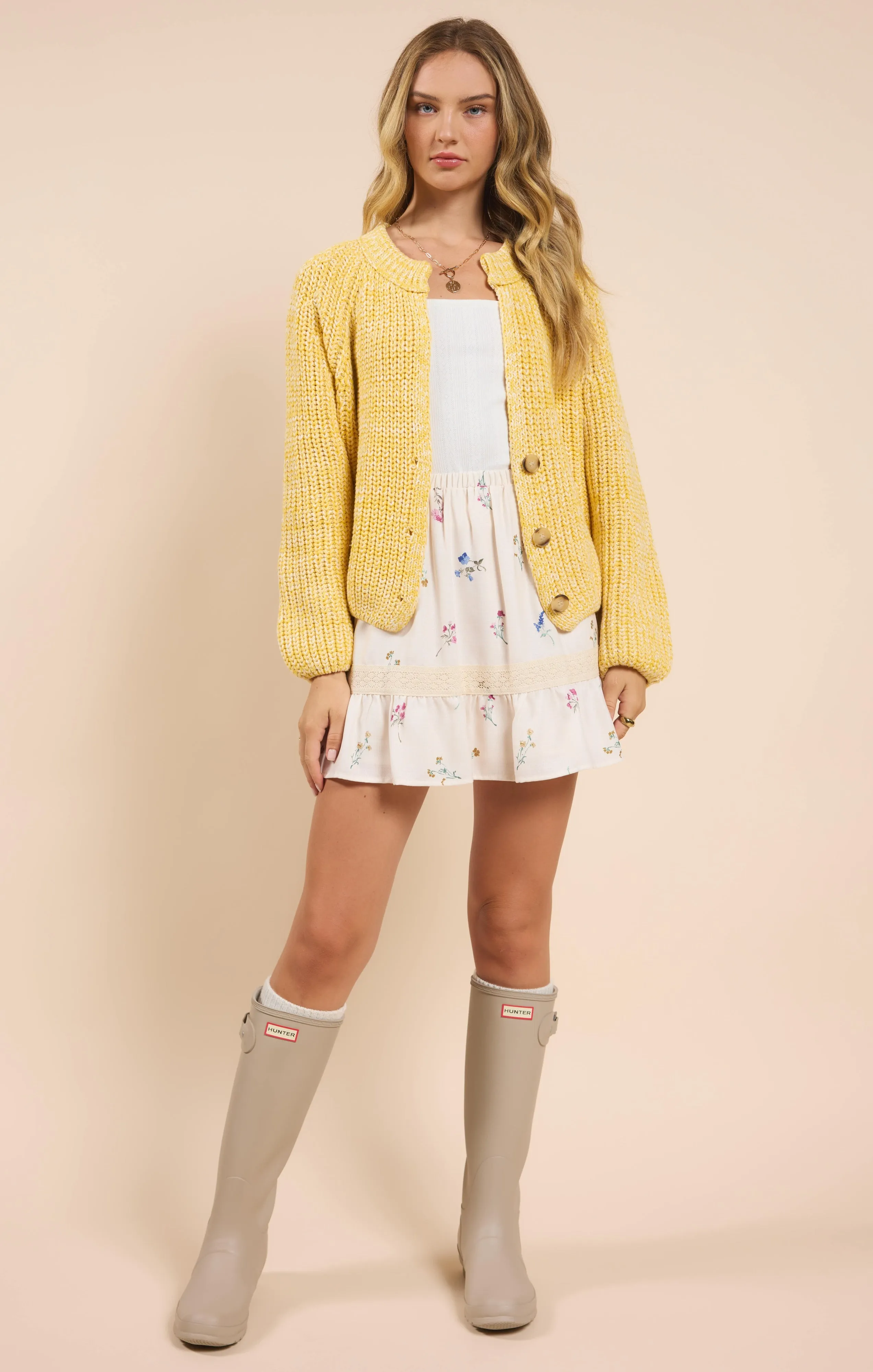 Sunroof Half Buttoned Cardigan | Lemon